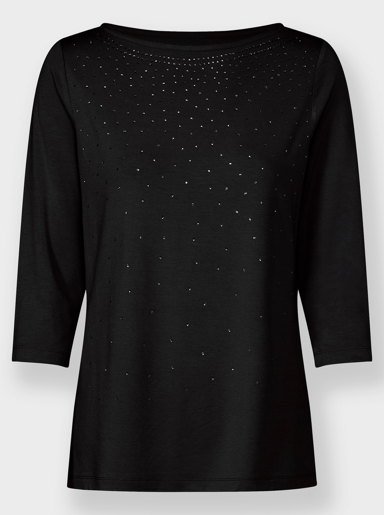 Shirt met 3/4-mouwen en glittersteentjes - zwart