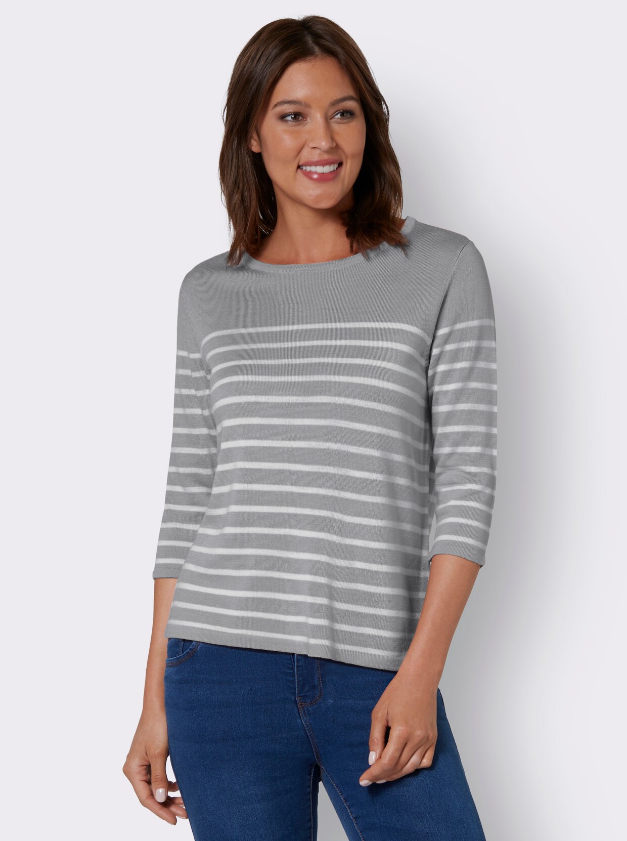 Pullover met ronde hals - steengrijs gestreept