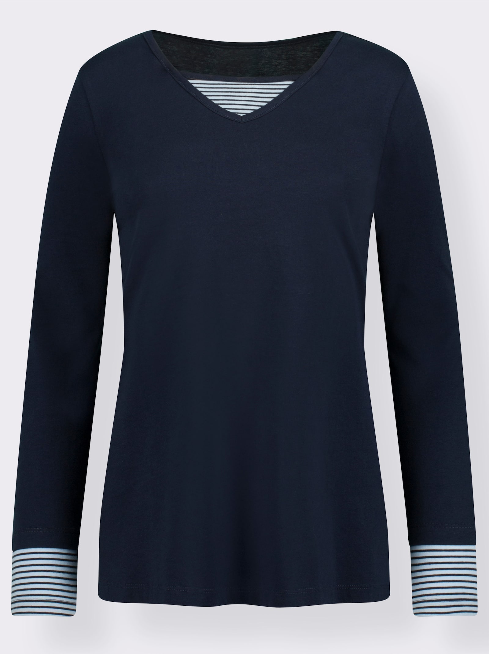 Shirt met lange mouwen en in het garen geverfde strepen - marine