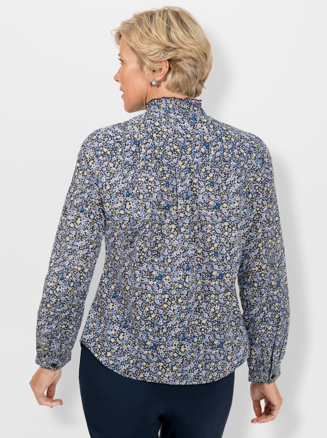 Blouse met lange mouwen - marine/lila bedrukt