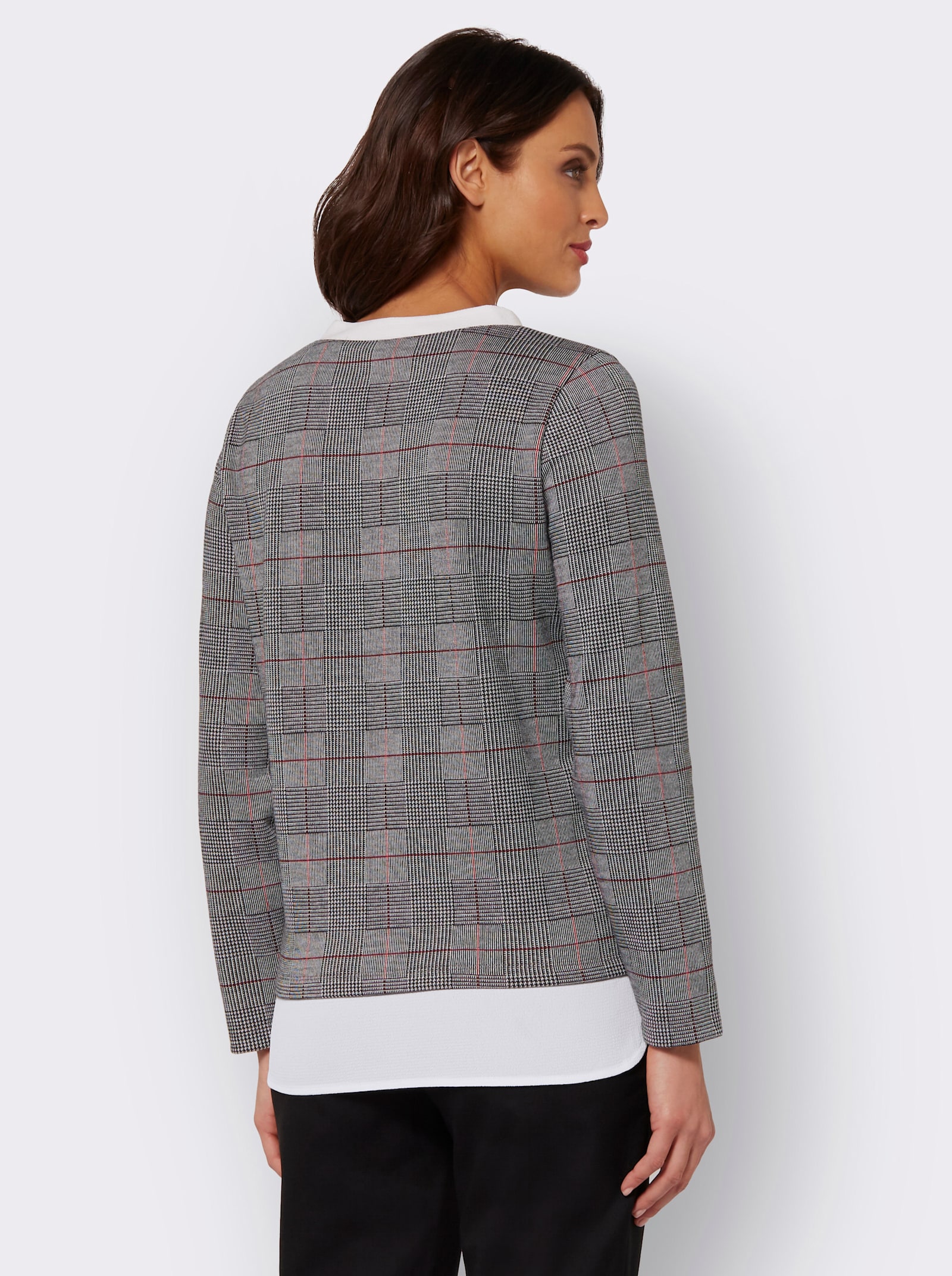 2-in-1-Shirt aus formstabilem Jersey - schwarz-rot-kariert