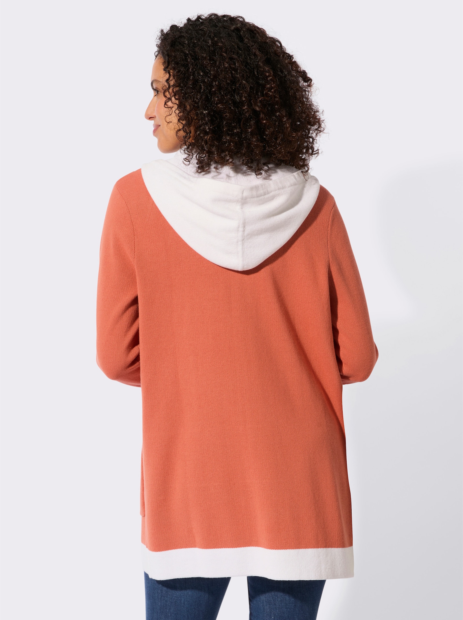 Longstrickjacke mit 2-Wege-Reißverschluss - papaya-ecru