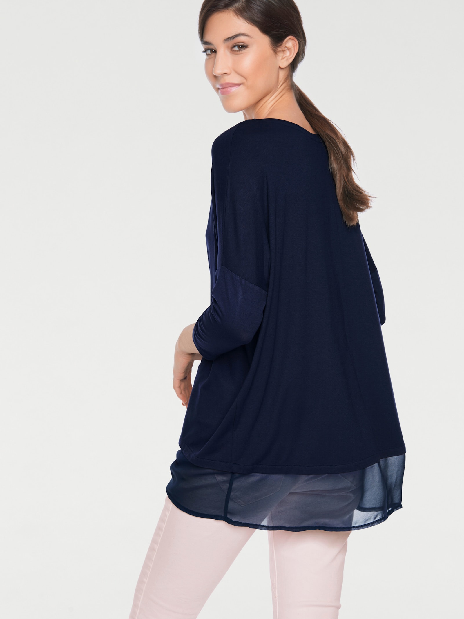 heine Oversize-Shirt mit Chiffon-Saum - marine