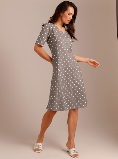 CREATION L PREMIUM Jerseykleid mit Wellen-Ausschnitt - taupe-ecru-getupft