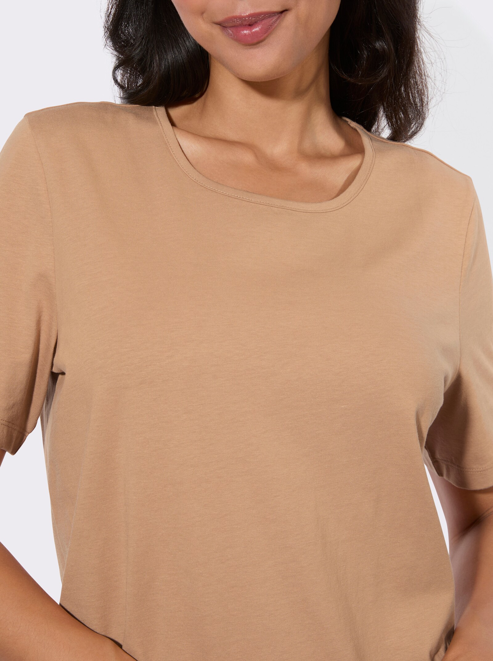 Schlafanzugshirt mit Rundhals-Ausschnitt - camel