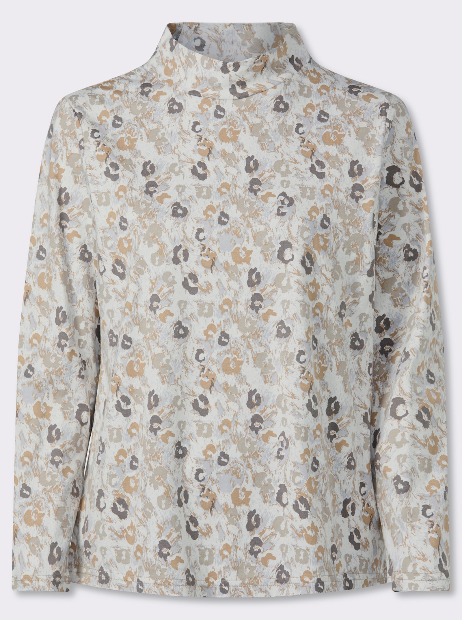 Stehkragenshirt - ecru-sesam-bedruckt