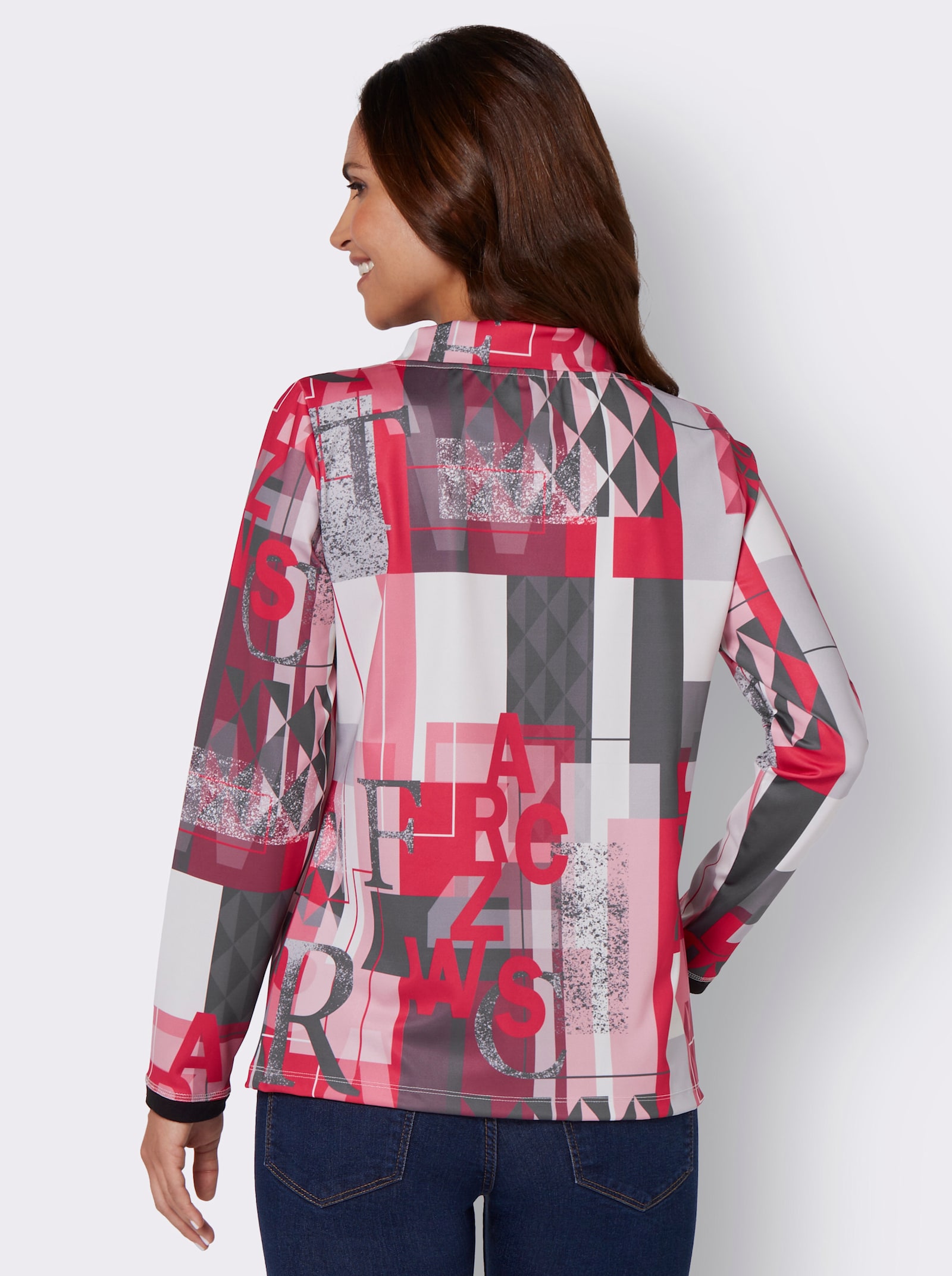 Sweatshirt mit halsfernem Kragen - erdbeere-gemustert