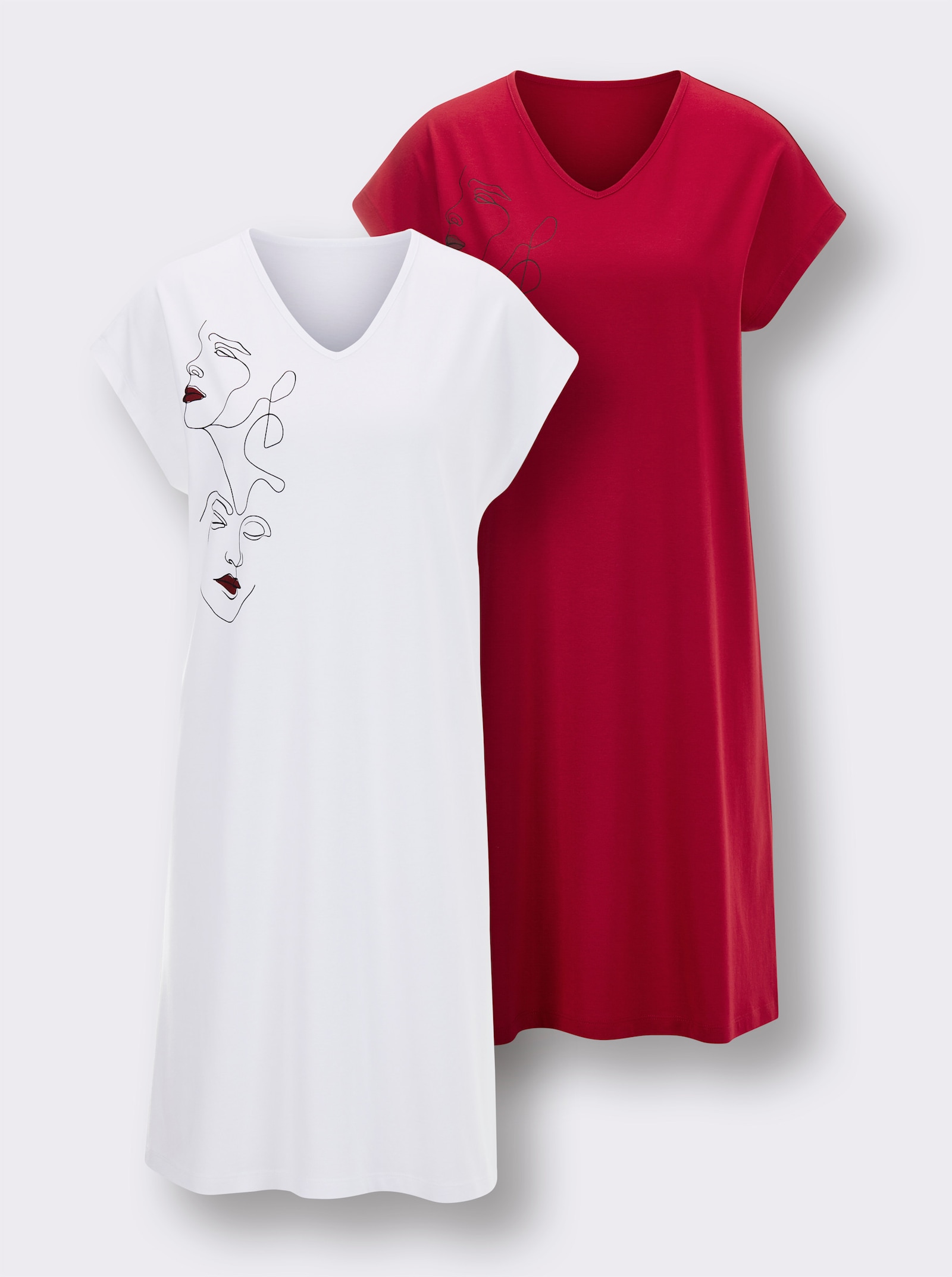 wäschepur Nattlinne i oversizedmodell - vit + röd