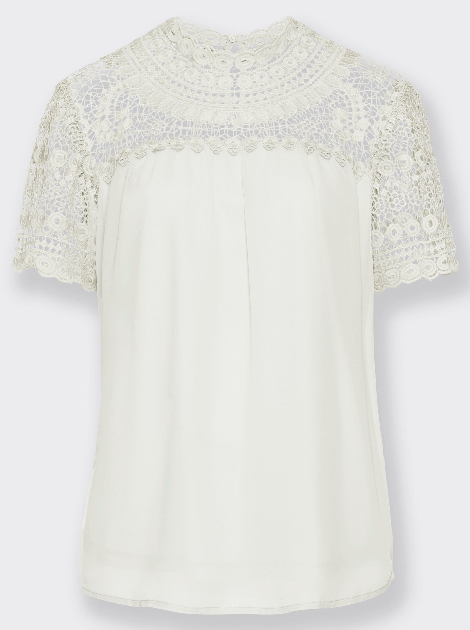 Spitzenbluse im Mix aus Shirtstoff und Chiffon - weiß