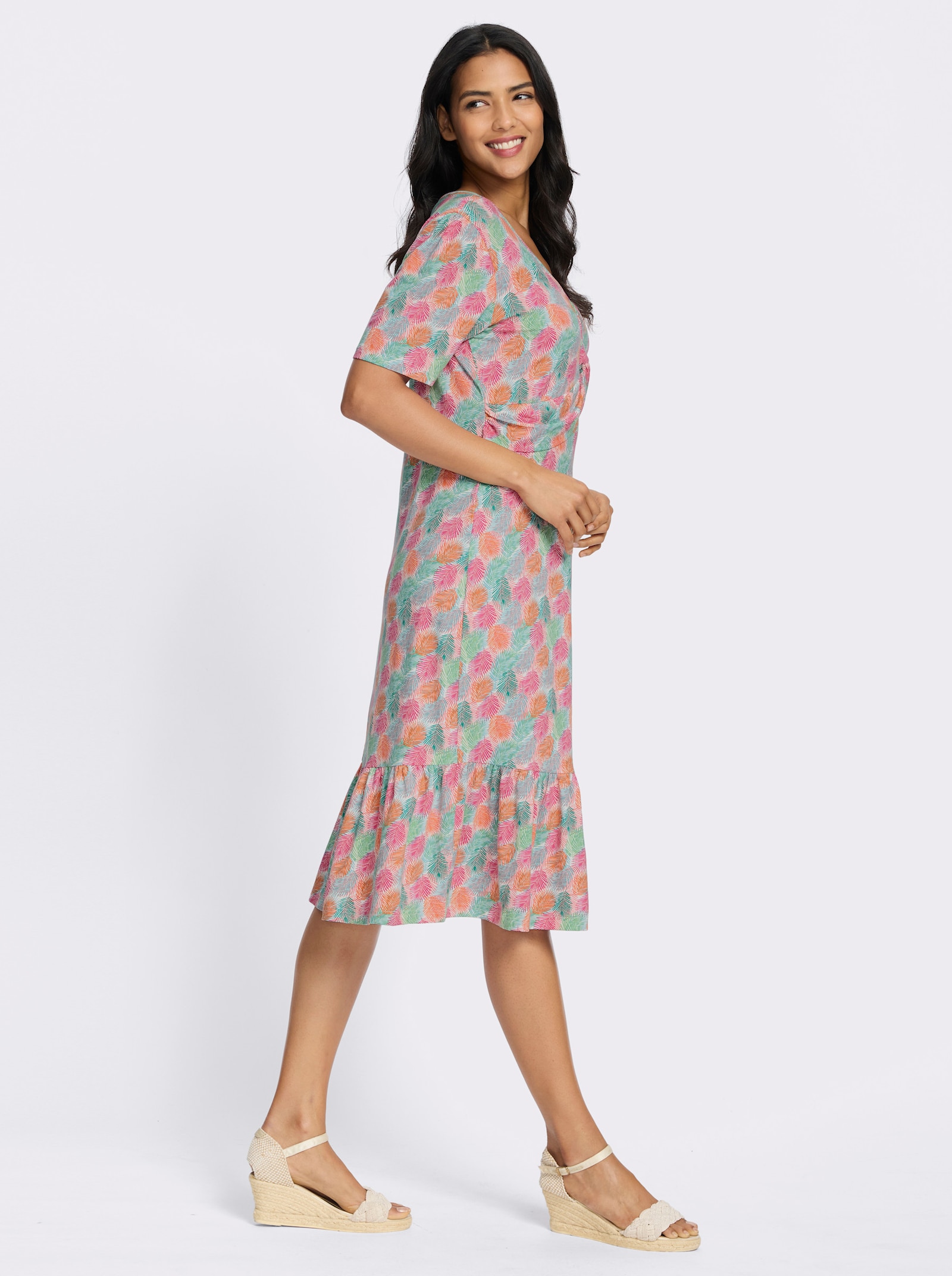 Jerseykleid mit Deko-Knoten - ozean-fuchsia-bedruckt