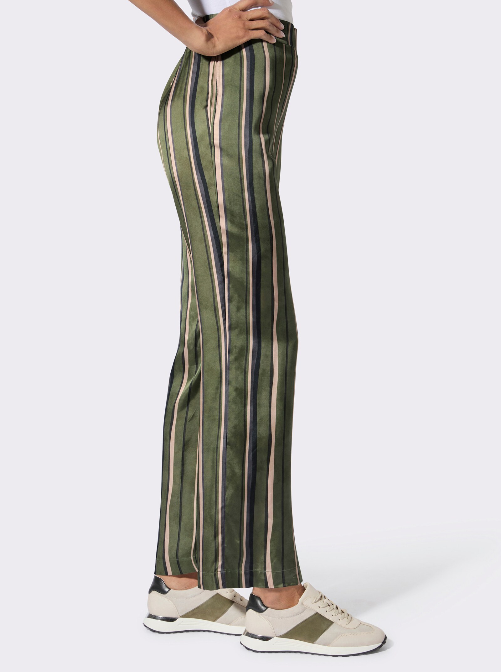 Schlupfhose mit Nahttaschen - khaki-graphit-gestreift
