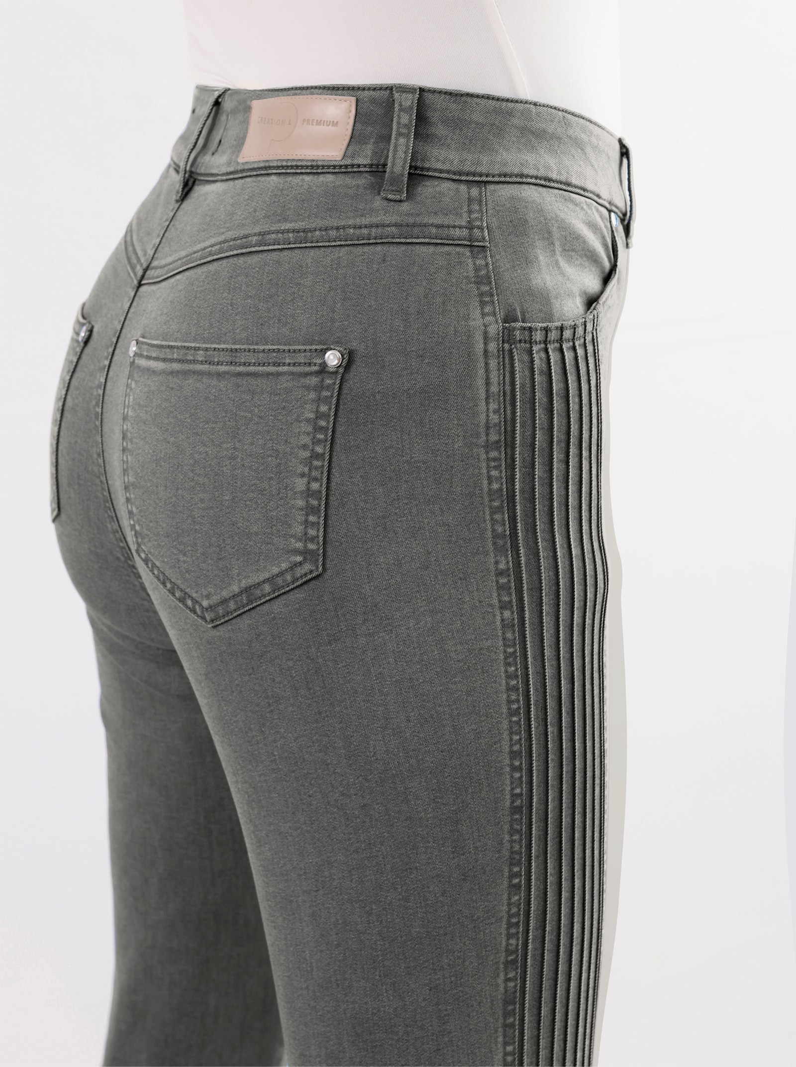 CREATION L PREMIUM Stretchjeans met biezen opzij - light grey-denim