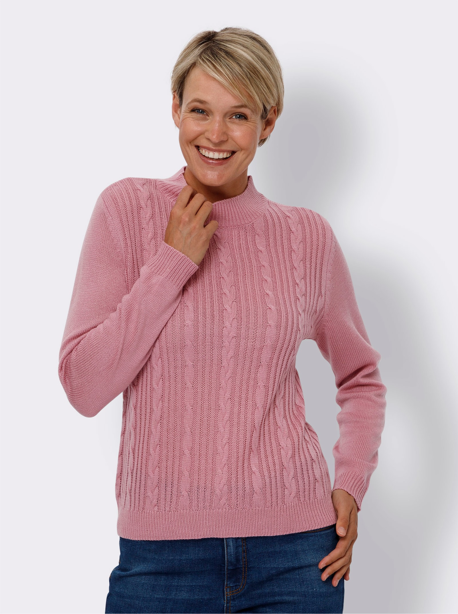 Pullover met lange mouwen en kabelpatroon voor - oudroze