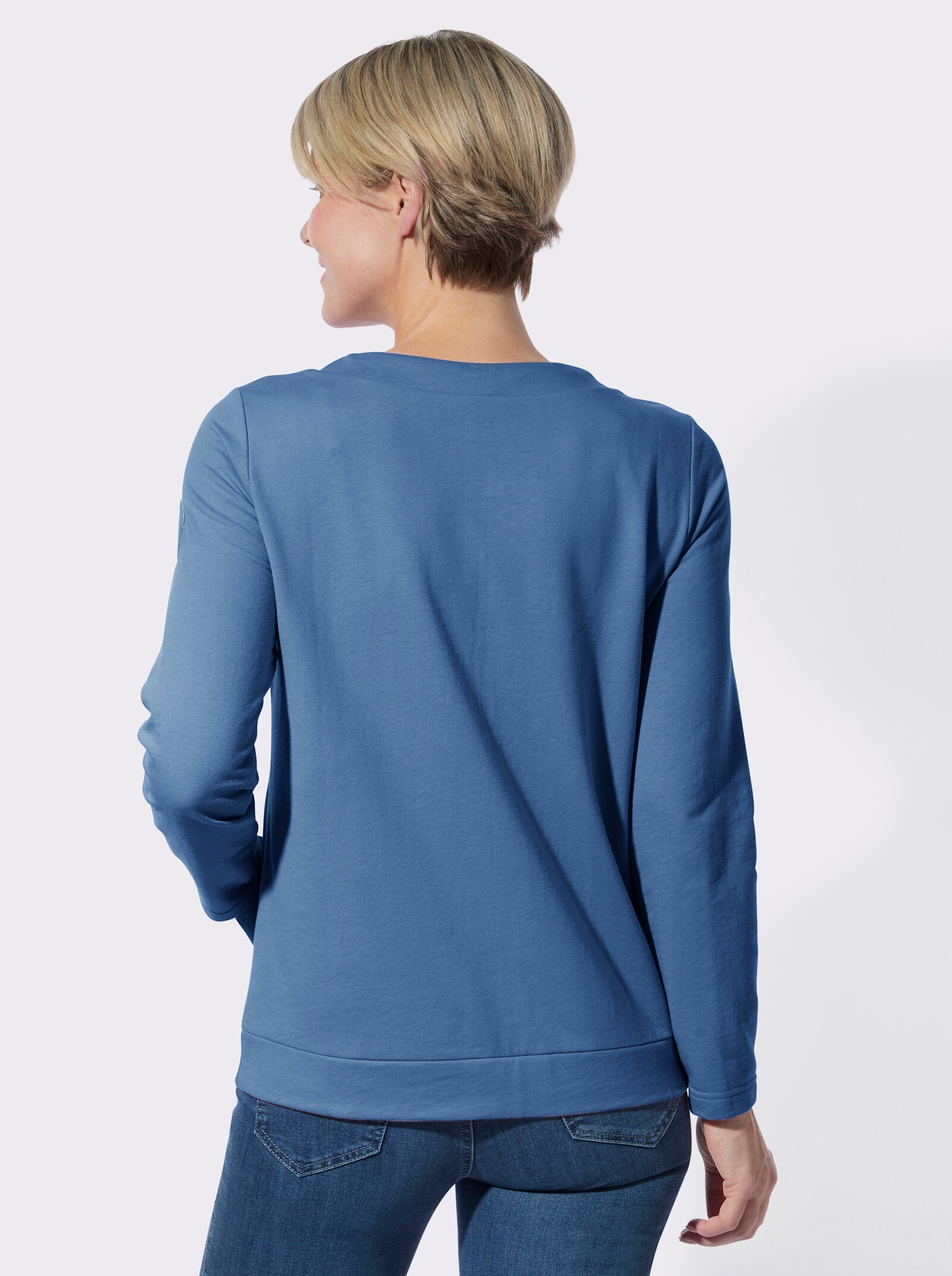 Sweatshirt mit Bindeband - mittelblau