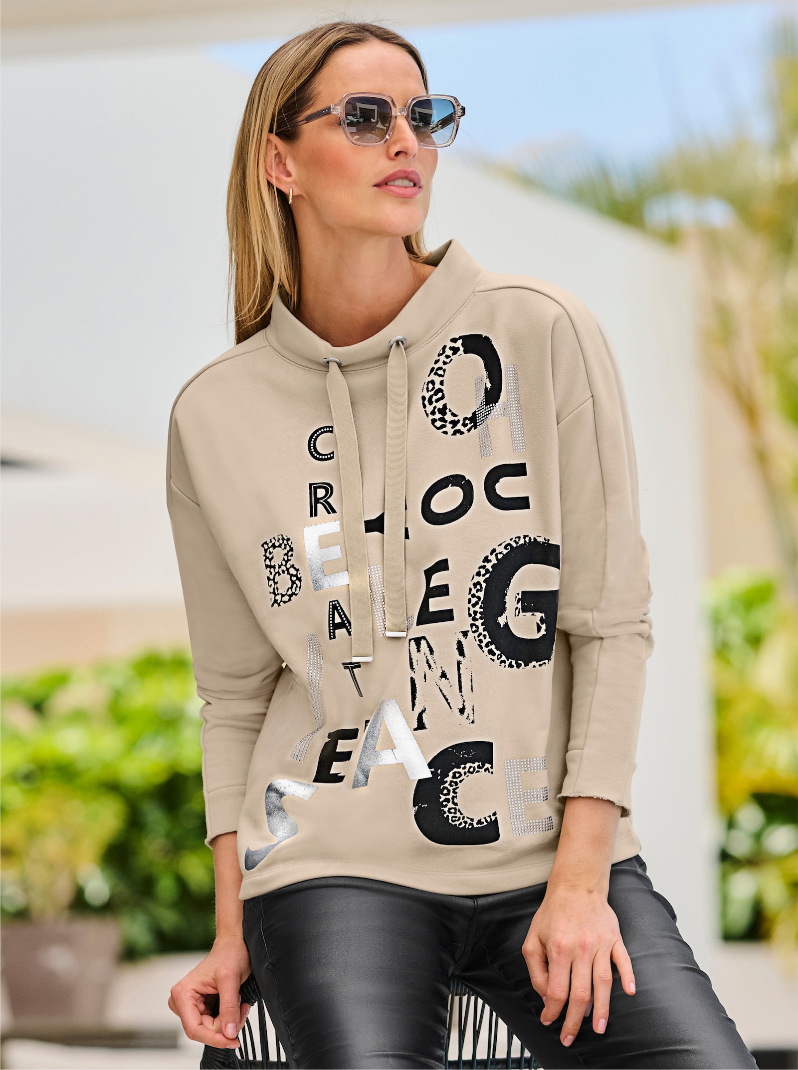 heine Sweatshirt mit Lettering-Print - beige
