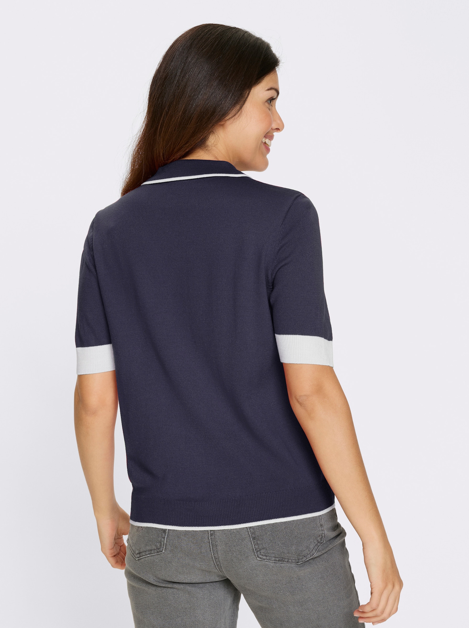 Kurzarmpullover mit Polokragen - marine-weiß