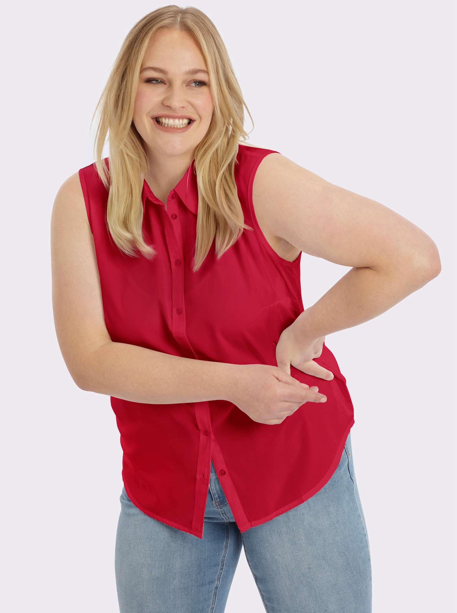 Ärmellose Bluse mit Hemdkragen - rot