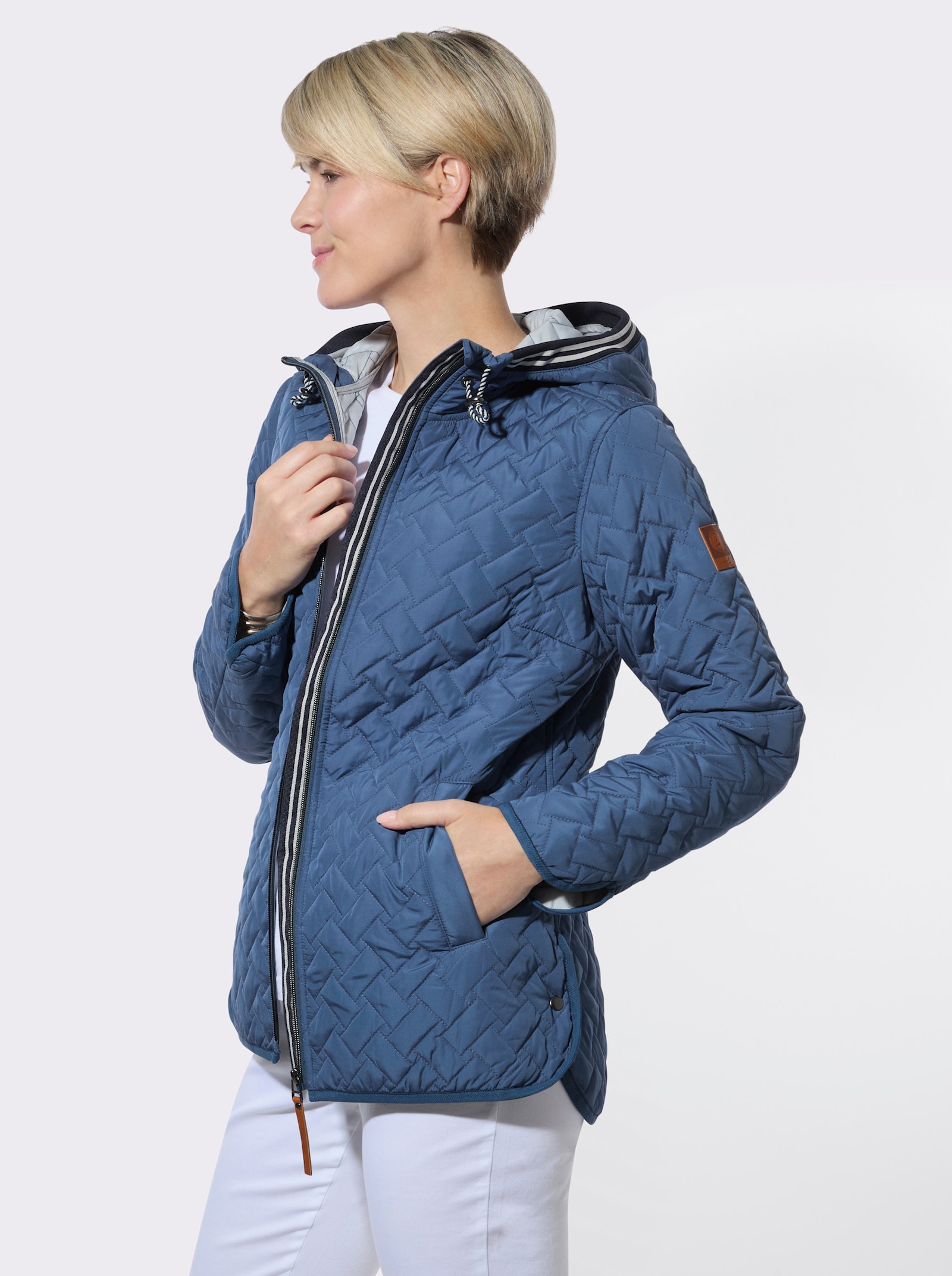 Steppjacke mit Kapuze - jeansblau