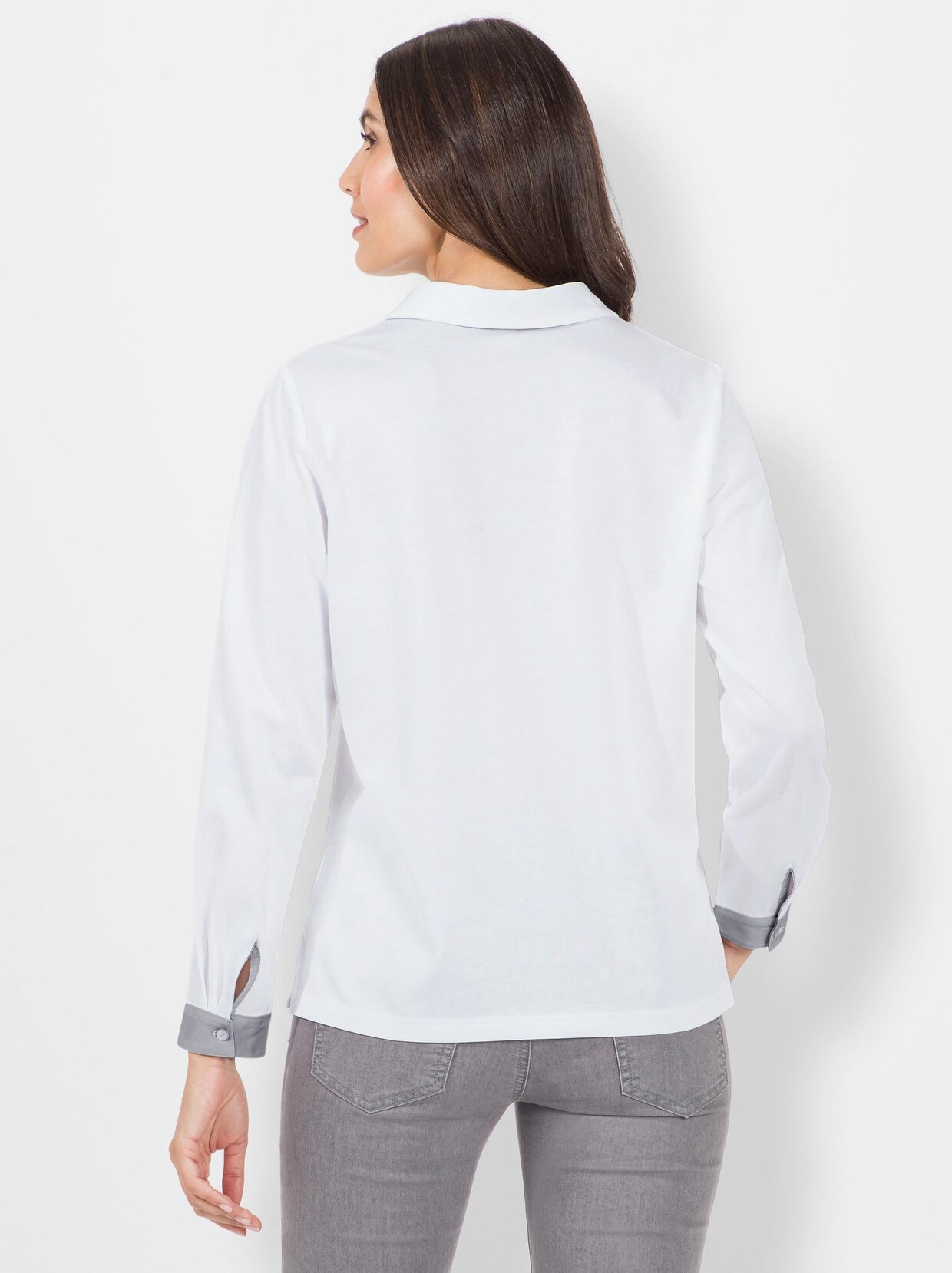 Poloshirt - weiß-grau-bedruckt