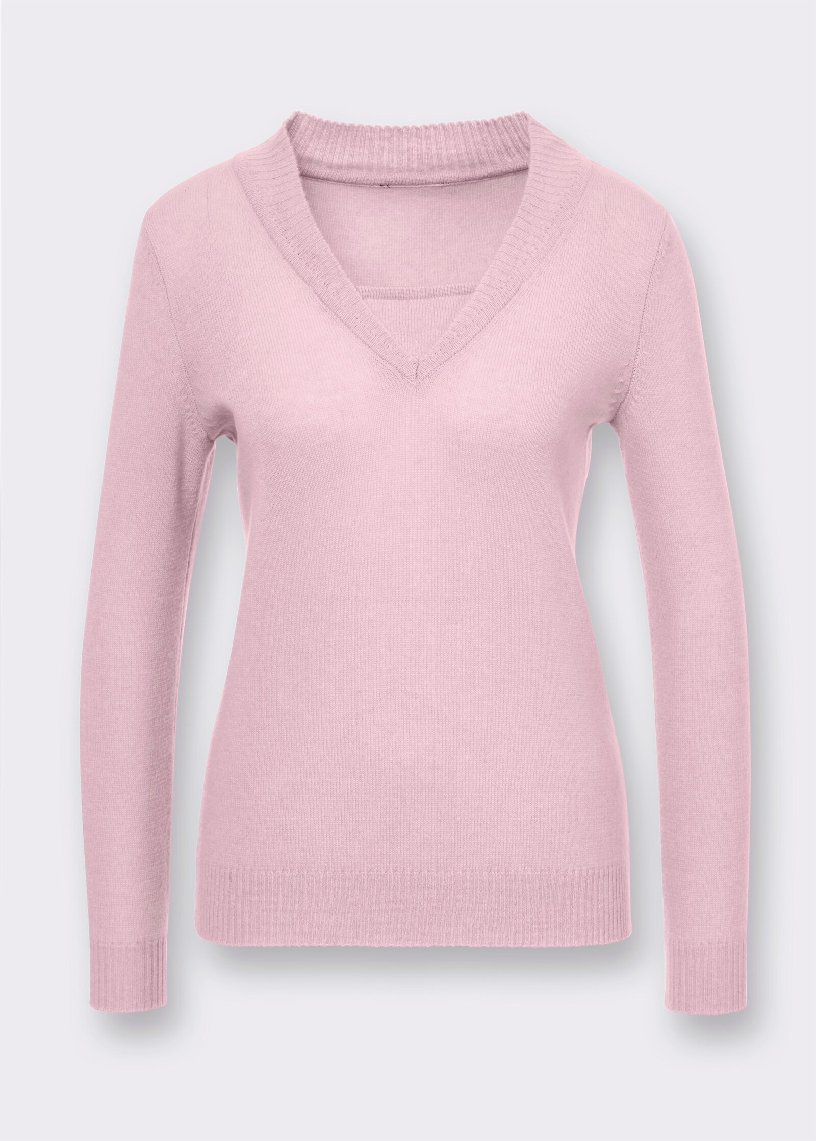 Kaschmirpullover in 2-in-1-Optik - rosé-meliert