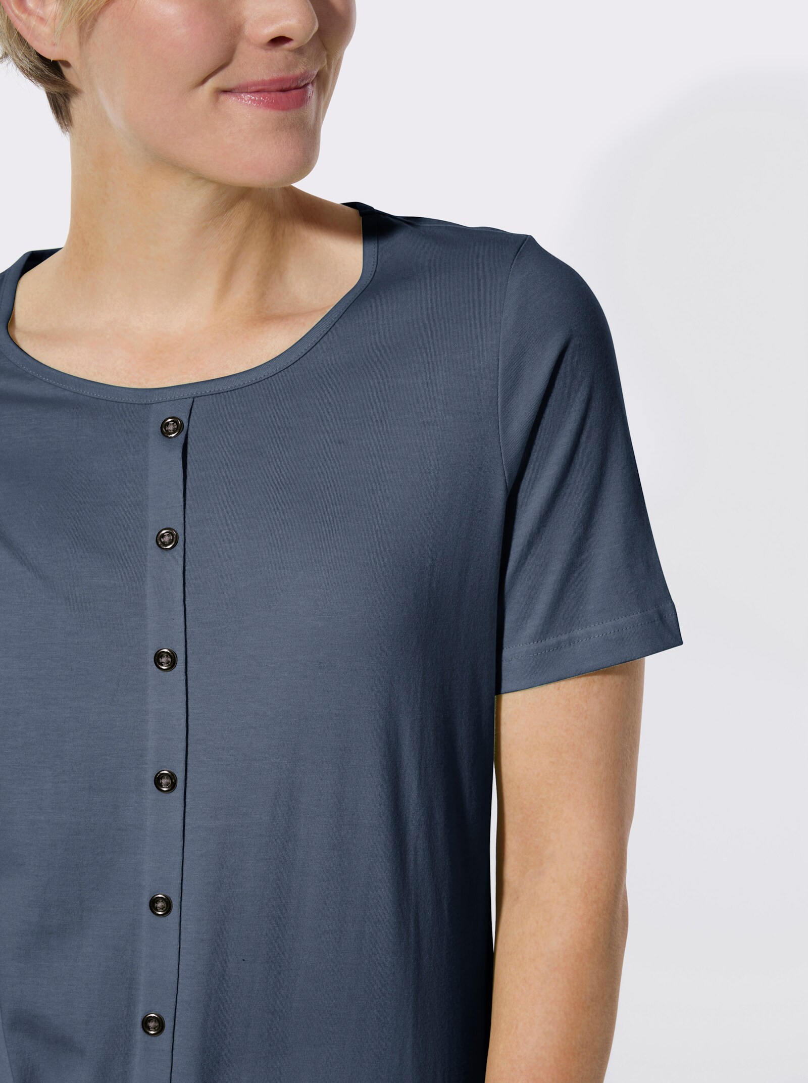 Kurzarmshirt mit Zierknöpfen - dunkelblau