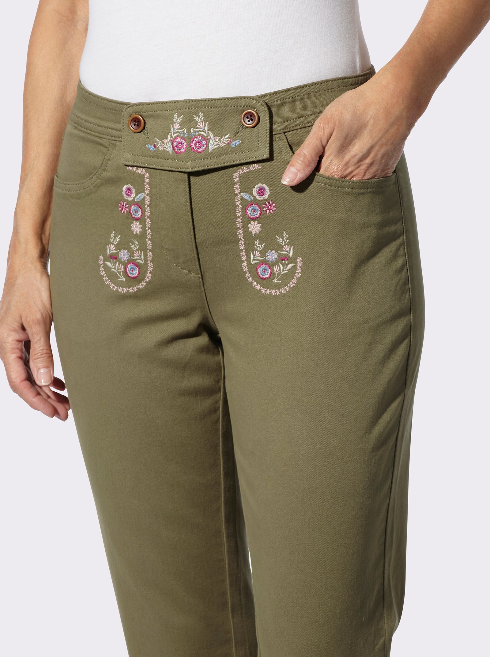 Trachtenjeans Zierriegel am Bund - oliv