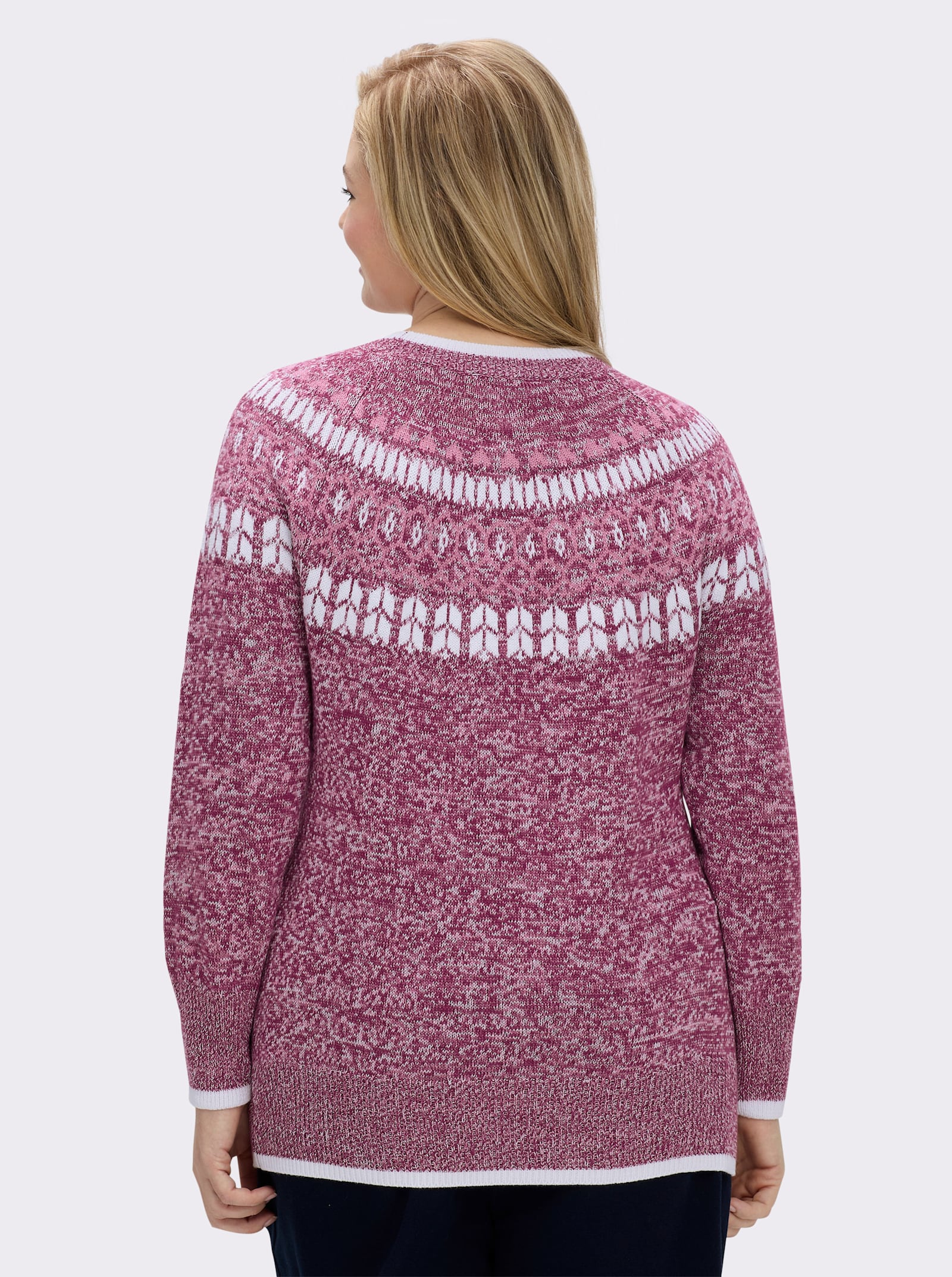 Norwegerpullover mit breiten Rippbündchen - bordeaux-altrosa-meliert