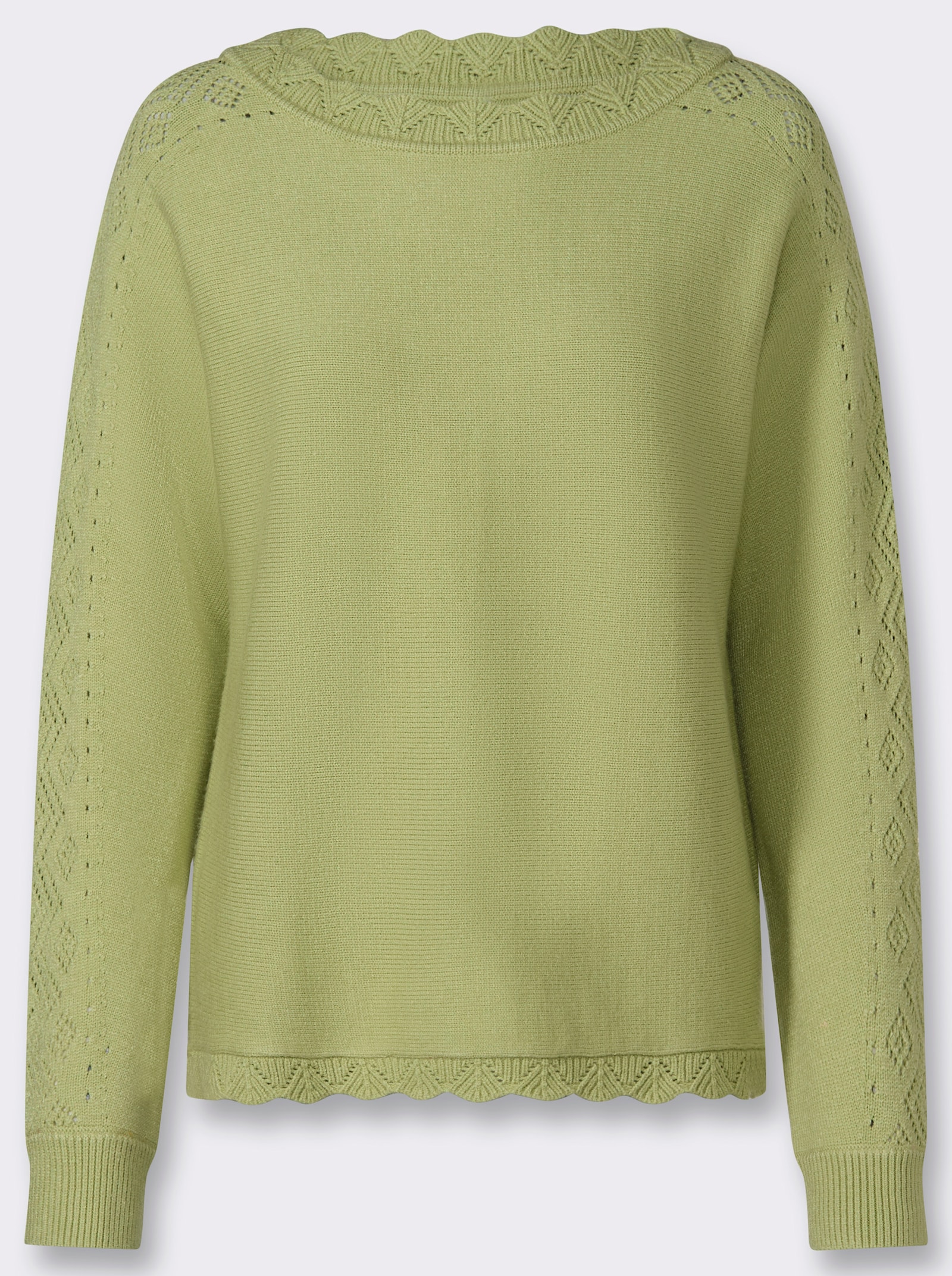 Langarm-Pullover mit Ajourmuster-Details - lindgrün