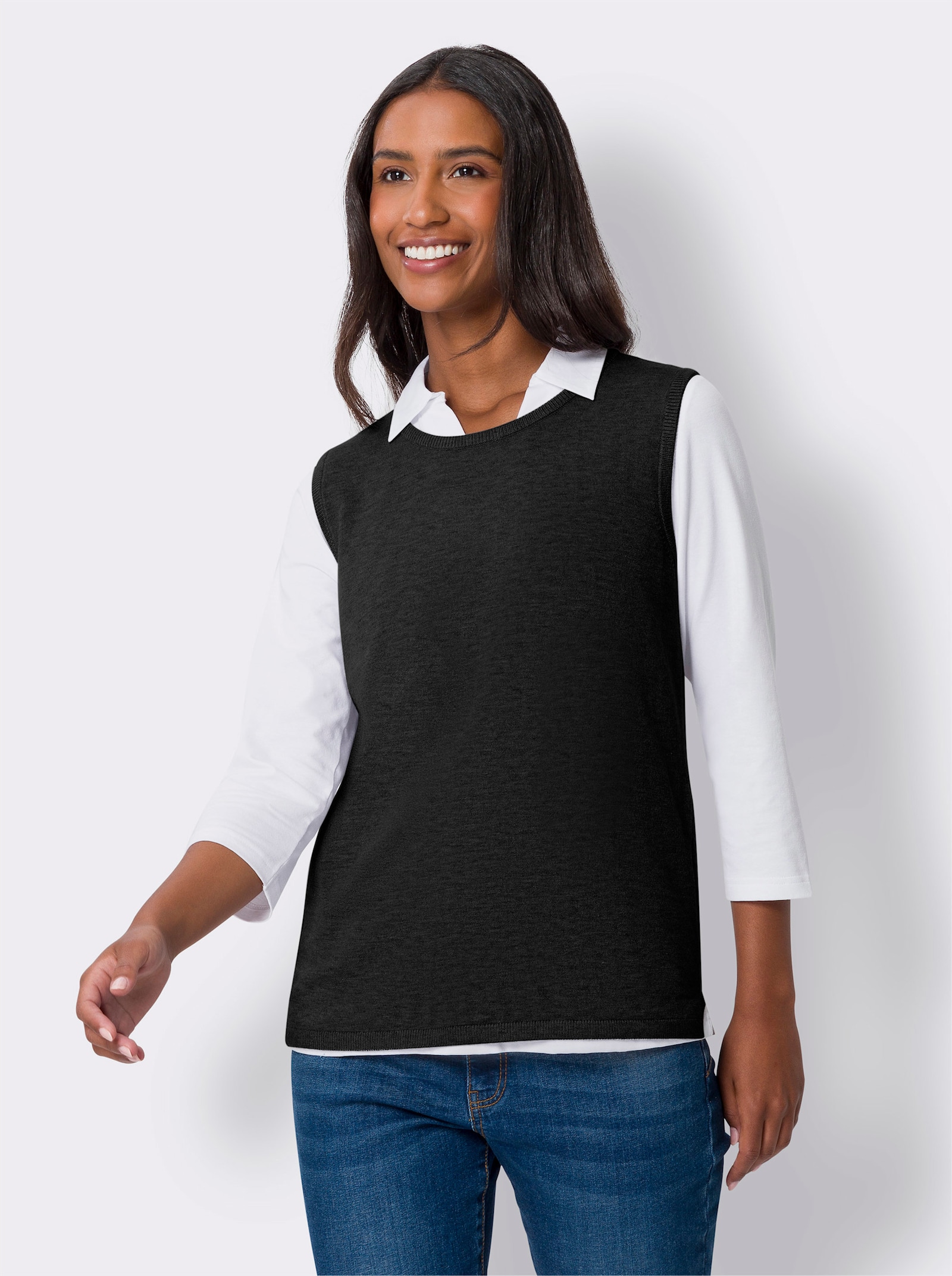 heine Slip-over met zijsplitten - zwart