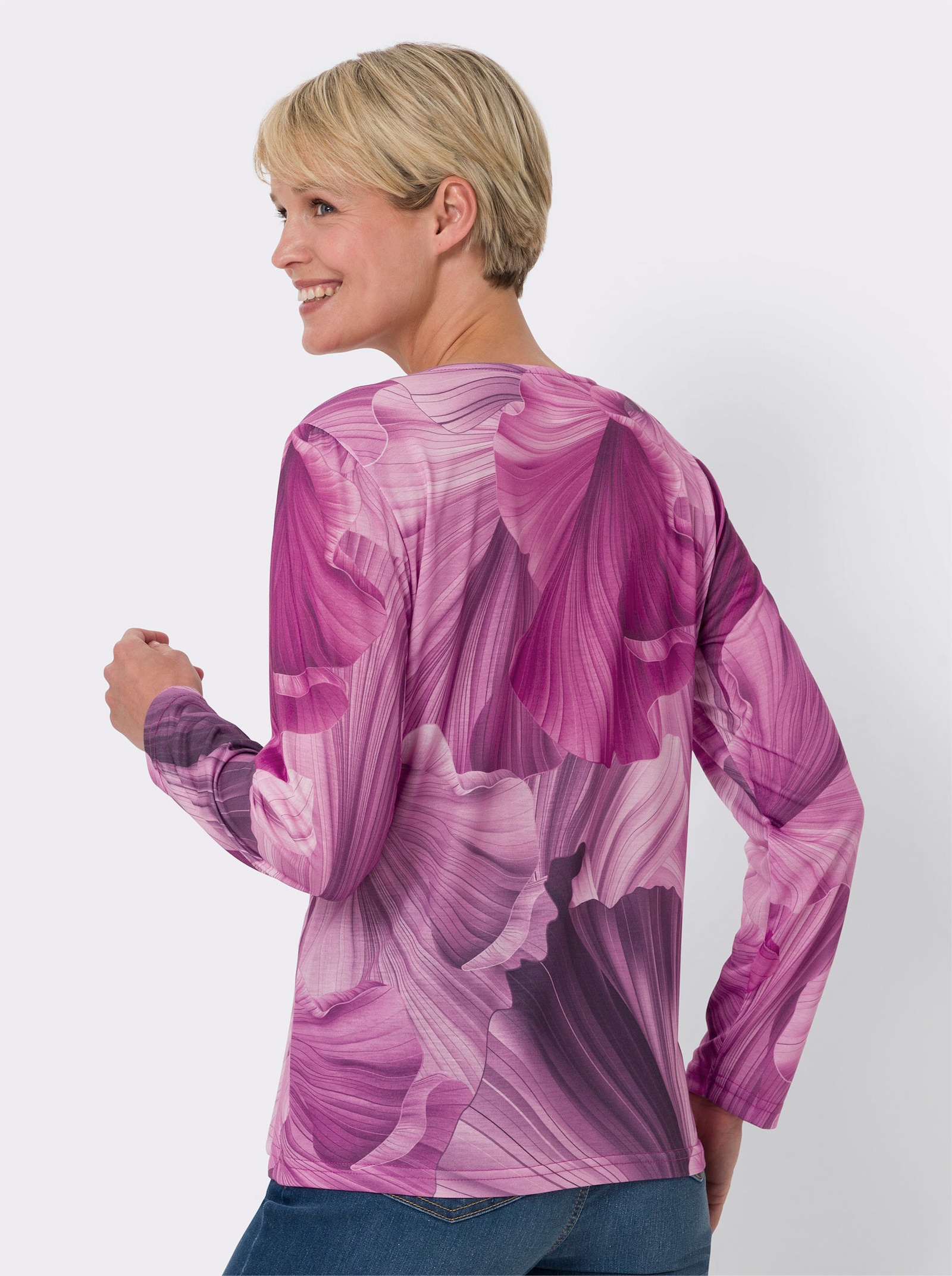 Langarmshirt aus pflegeleichtem Polyester - rosé-magenta-bedruckt