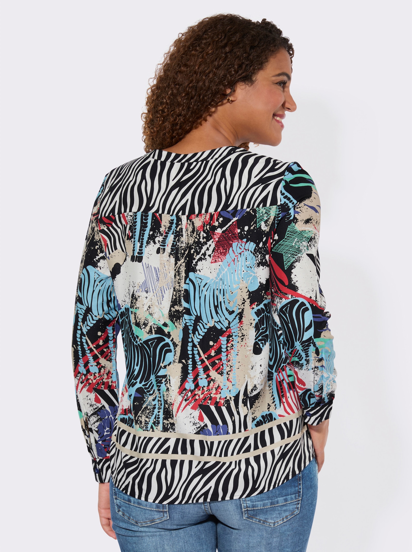 Druckbluse mit Zebra-Druck - schwarz-sand-gemustert