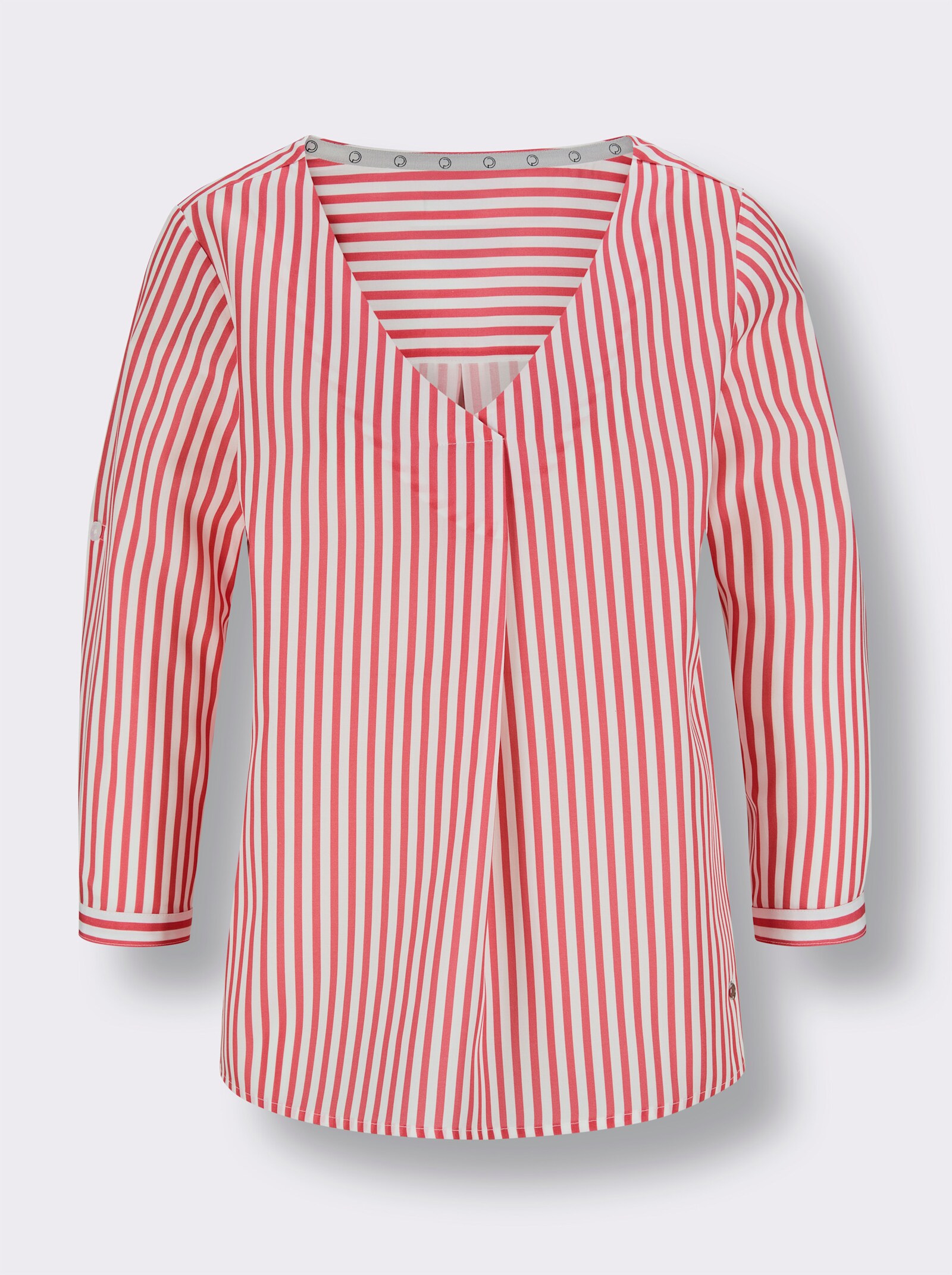 CREATION L PREMIUM Gestreifte Bluse mit Krempelärmel - grapefruit-ecru-gestreift