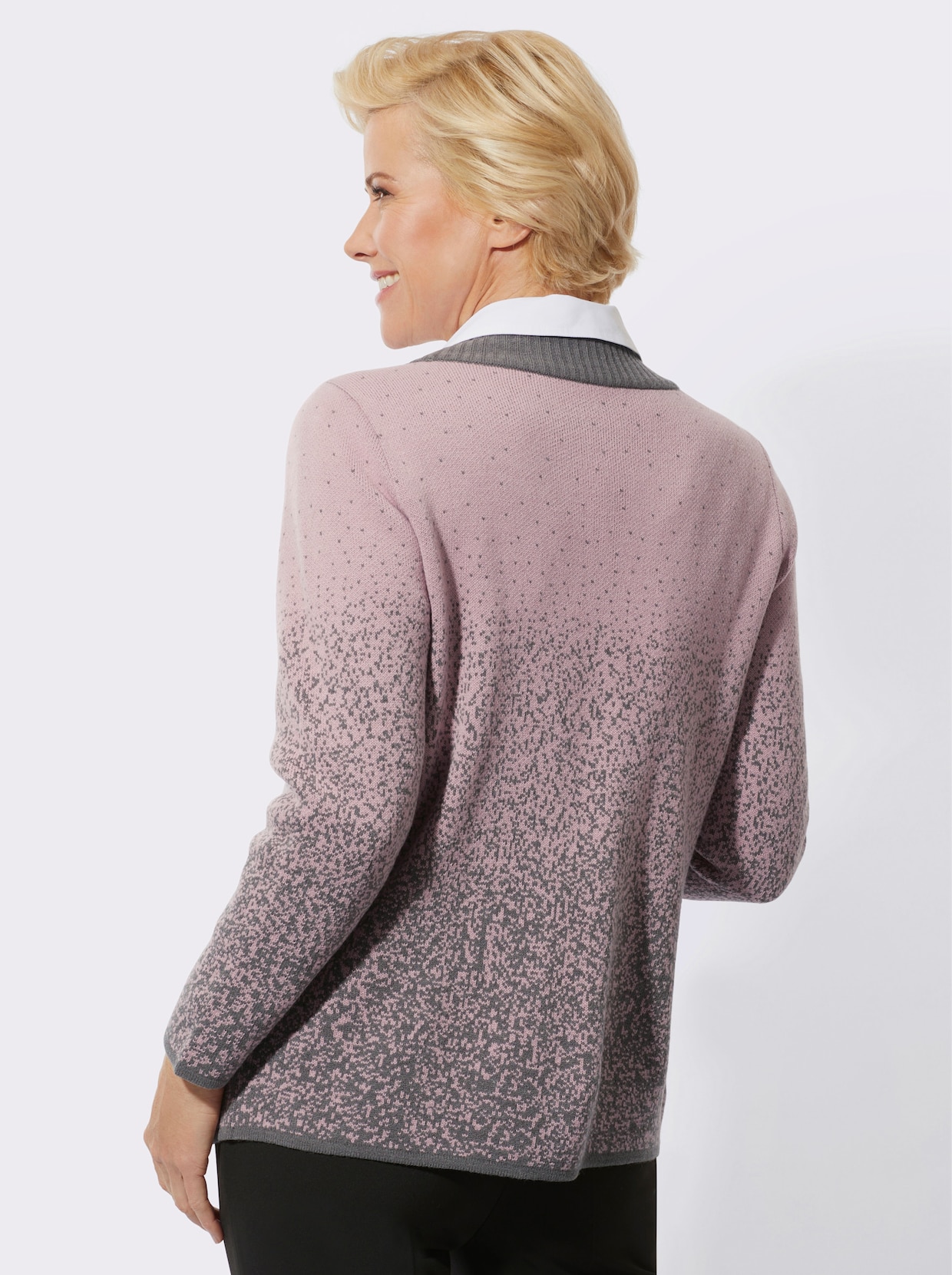 Strickjacke - mauve-anthrazit-gemustert