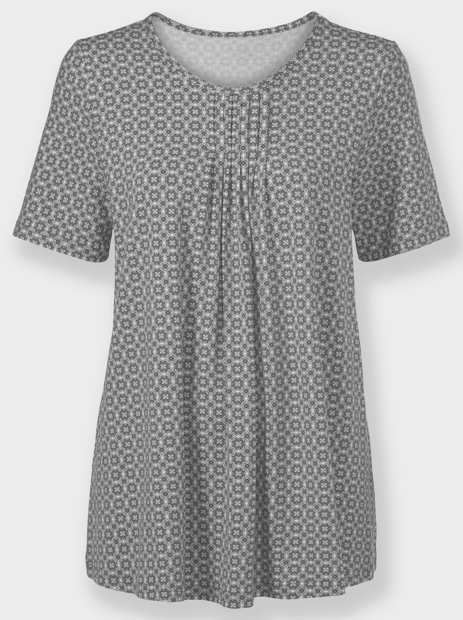 Tunikashirt in A-Linie - grau-weiß-bedruckt