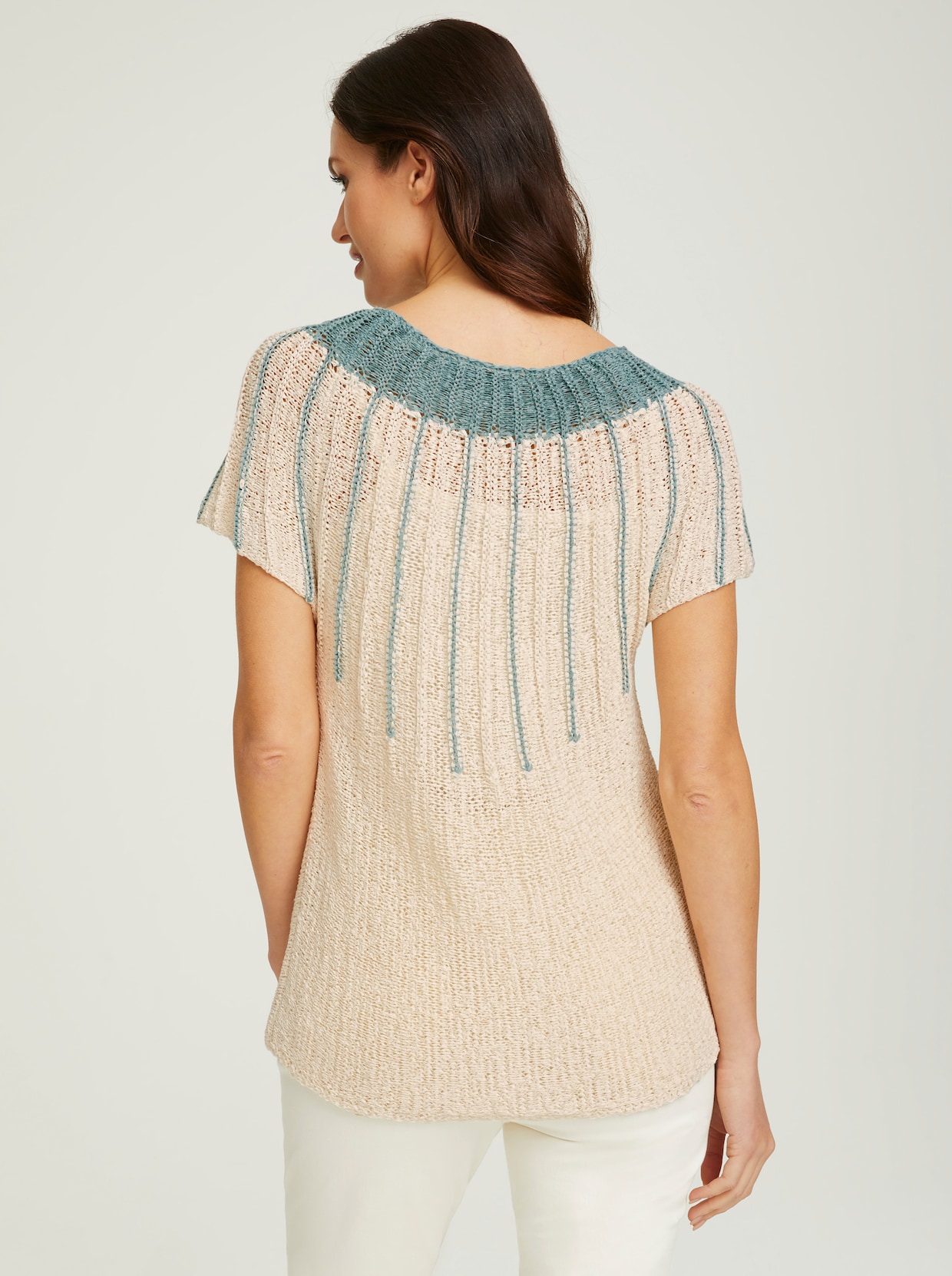 heine Pullover met korte mouwen - wit/turquoise