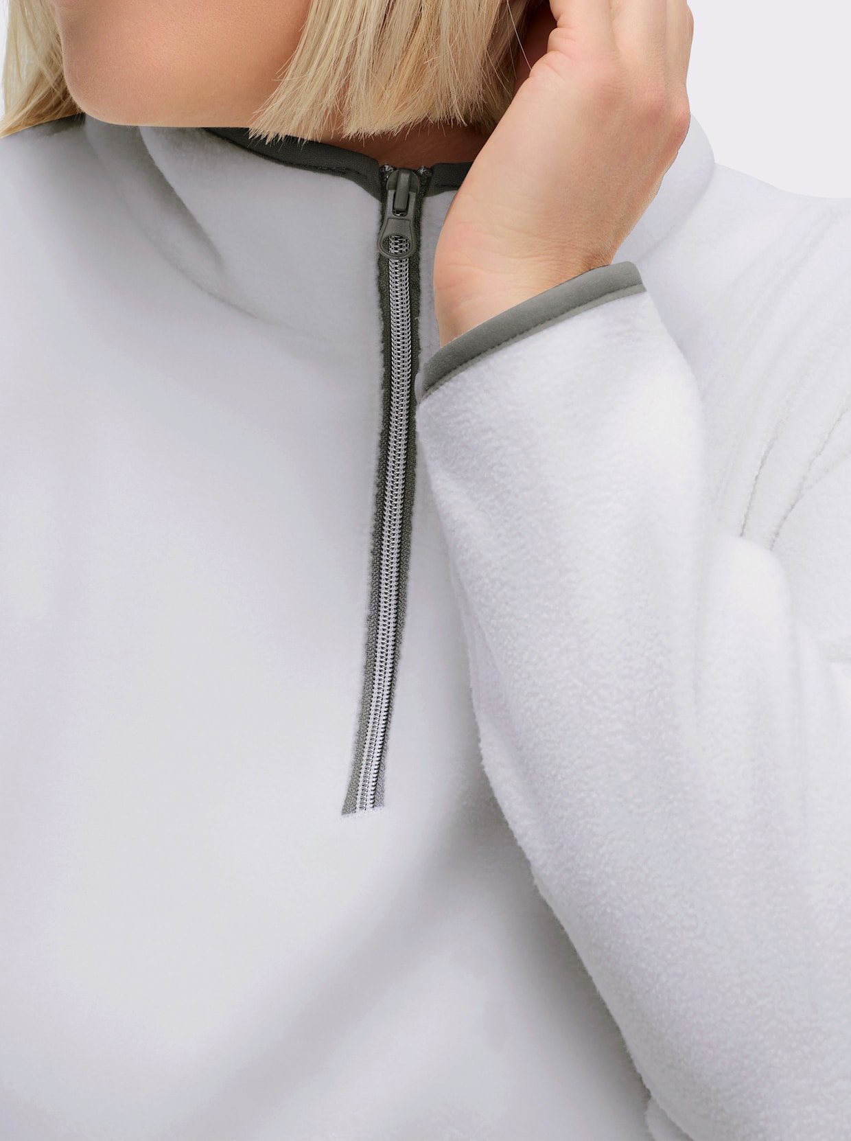 Fleeceshirt mit Stehkragen - ecru