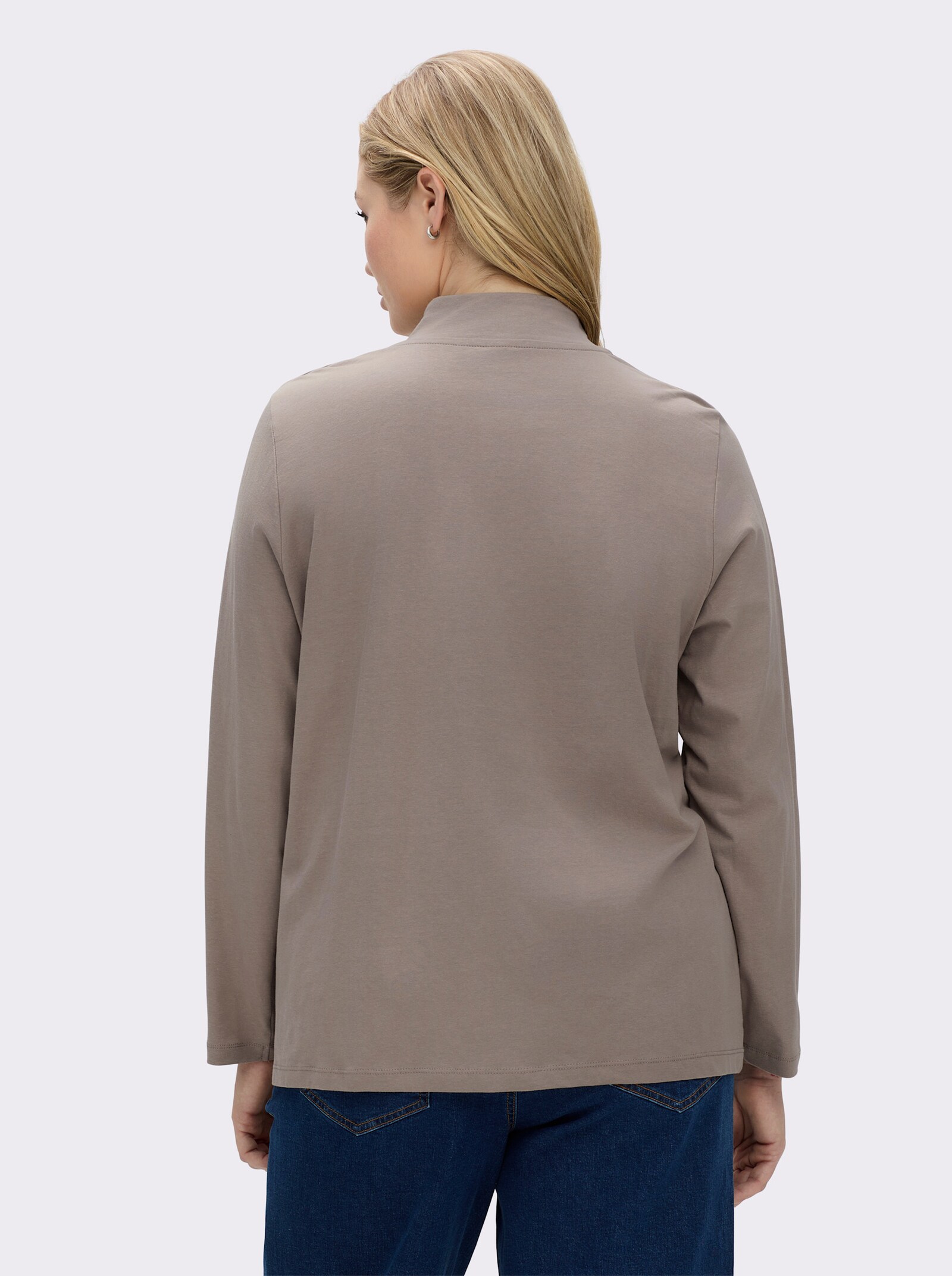 Stehkragenshirt mit Schmuckknöpfen - taupe