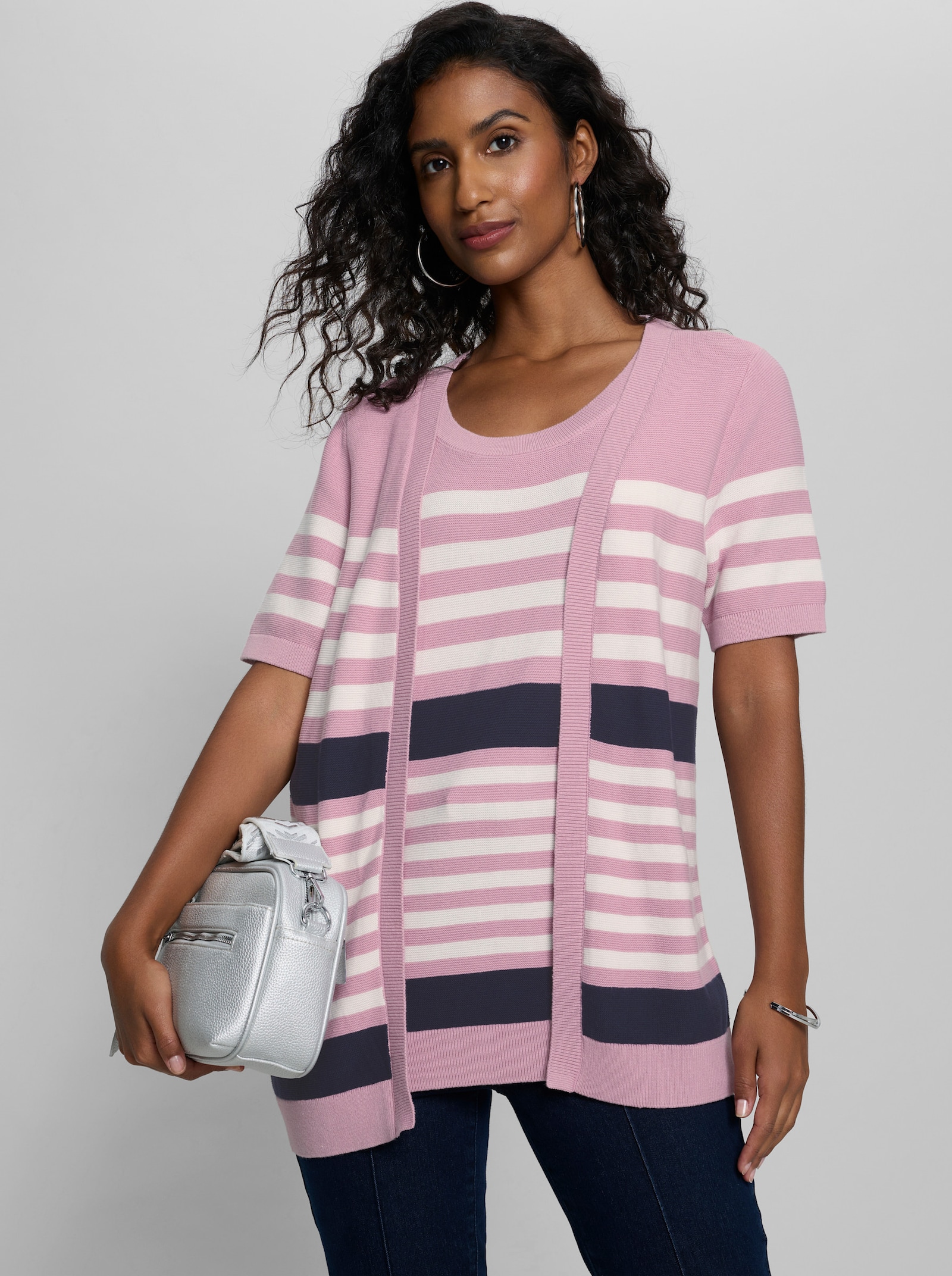 heine 2-in-1-Pullover mit Streifen - rosé-marine-geringelt