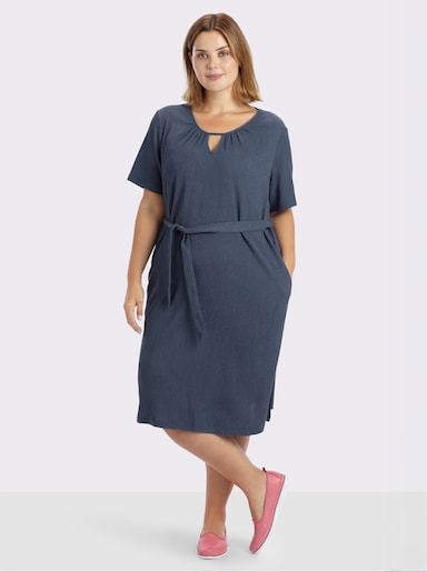 sheego Stretchkleid mit Bindegürtel - rauchblau