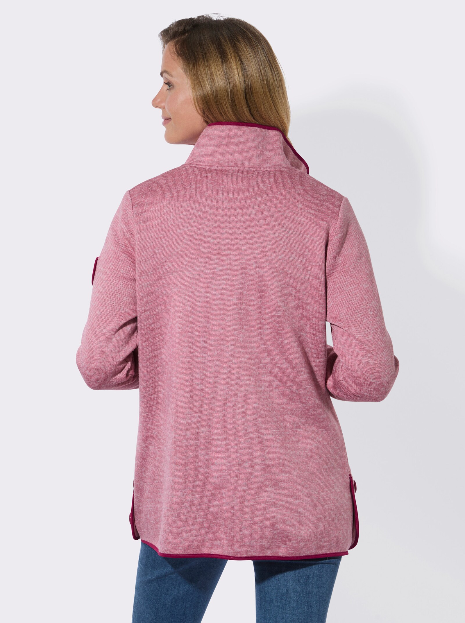 Fleecejacke mit hohen Seitenschlitzen - altrosa-meliert