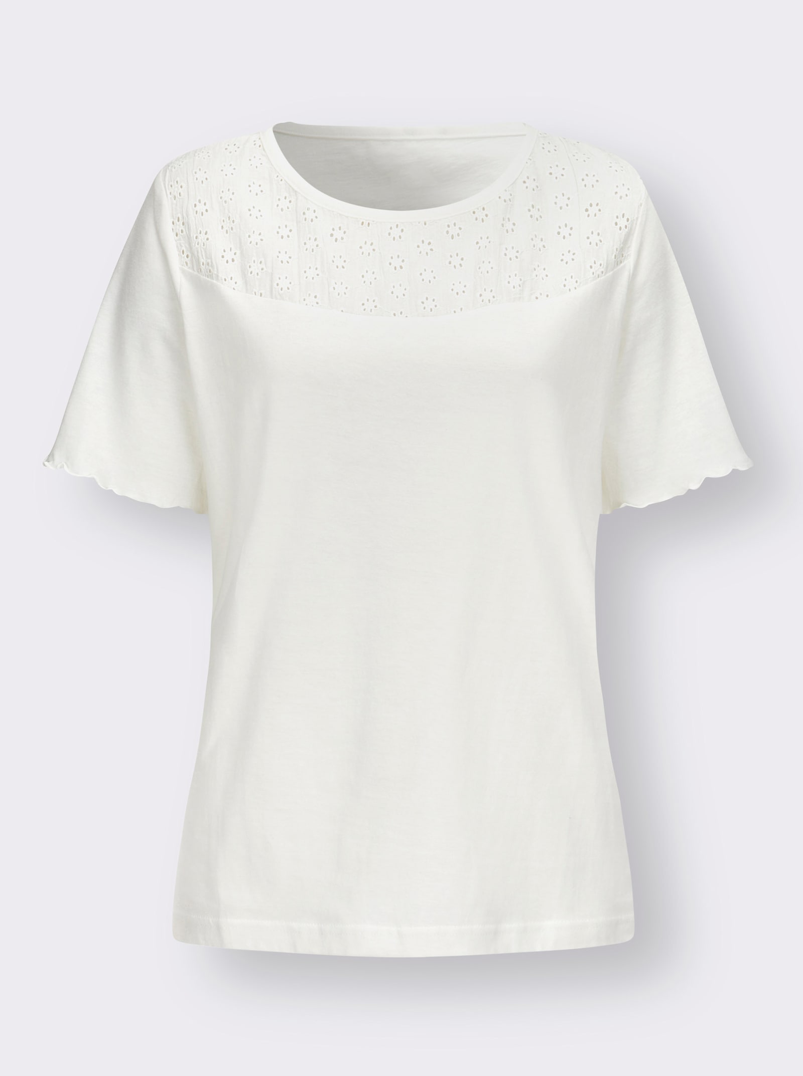 Shirt met korte mouwen en inzet met ajourwerk - ecru