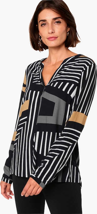Druckbluse - schwarz-camel-bedruckt