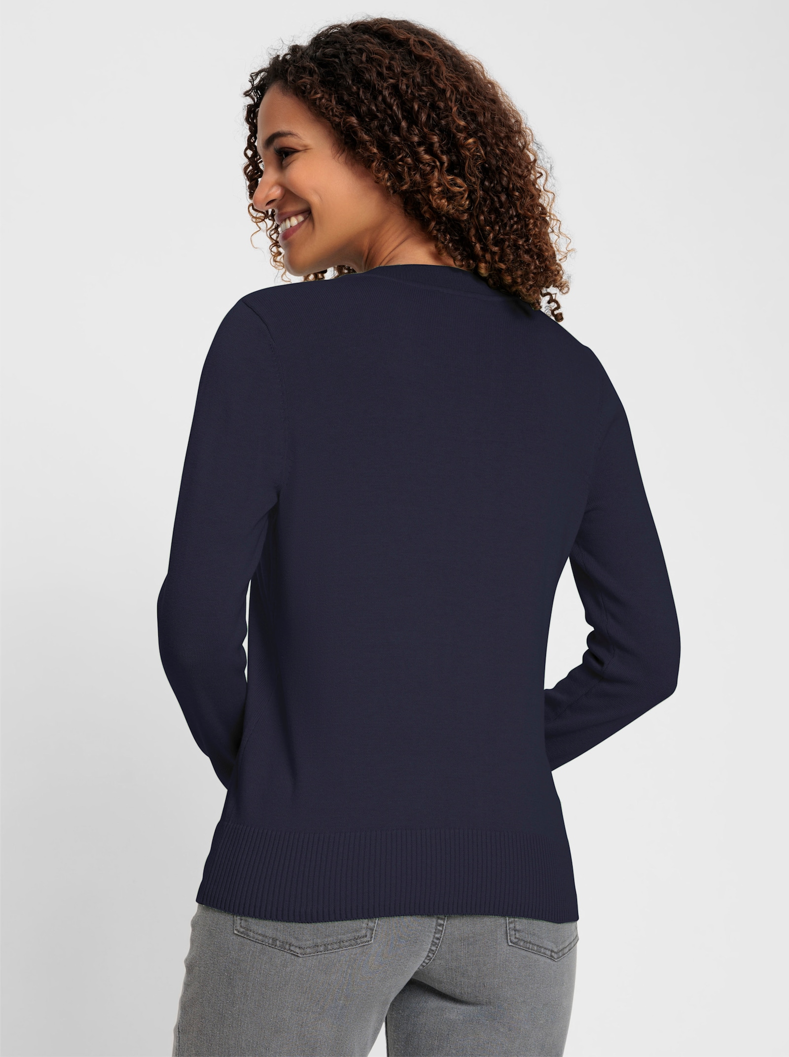 V-Ausschnitt-Pullover aus Feinstrick - marine
