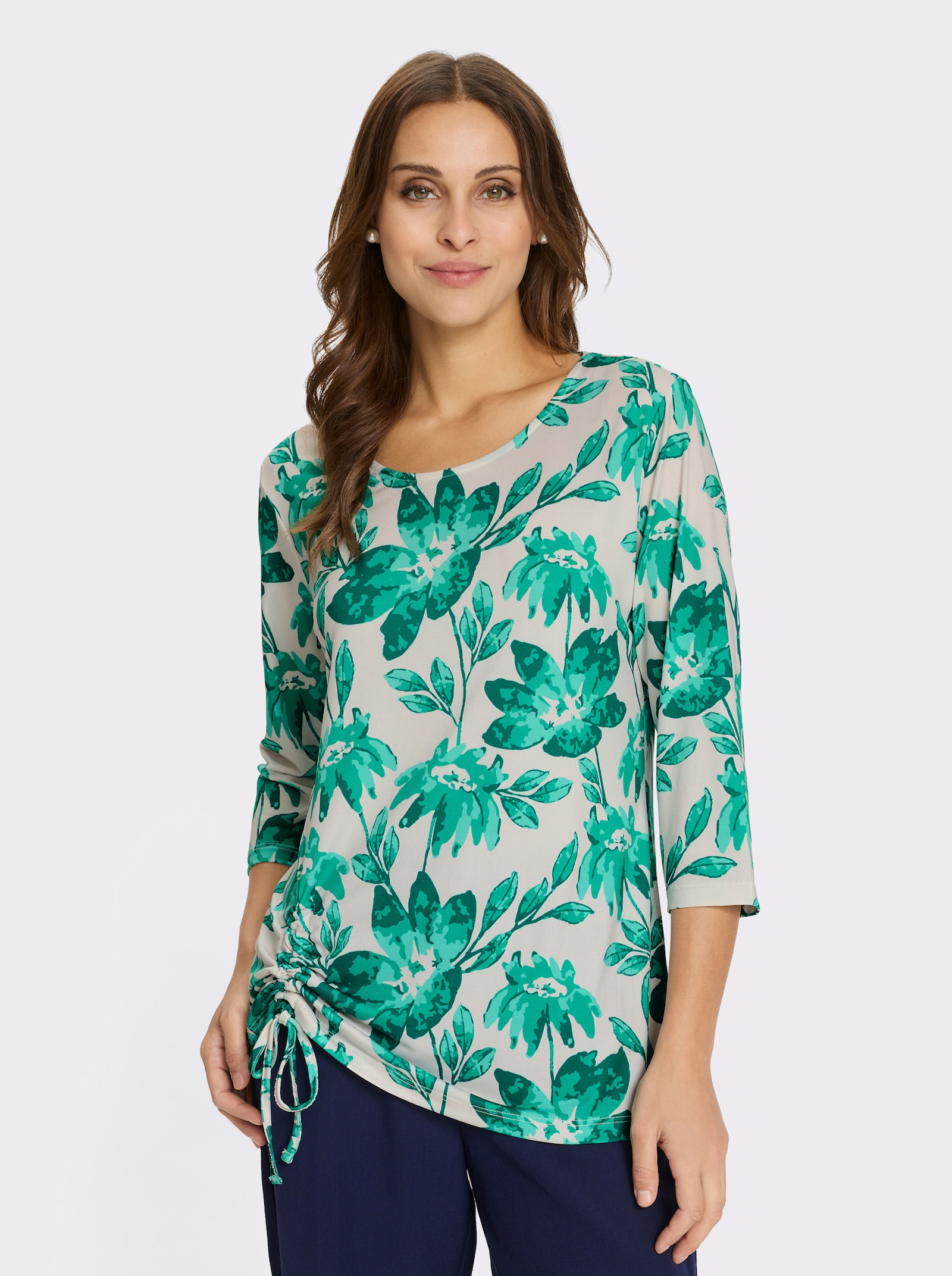 3/4-Arm-Shirt mit Bindebändern - smaragd-champagner-bedruckt