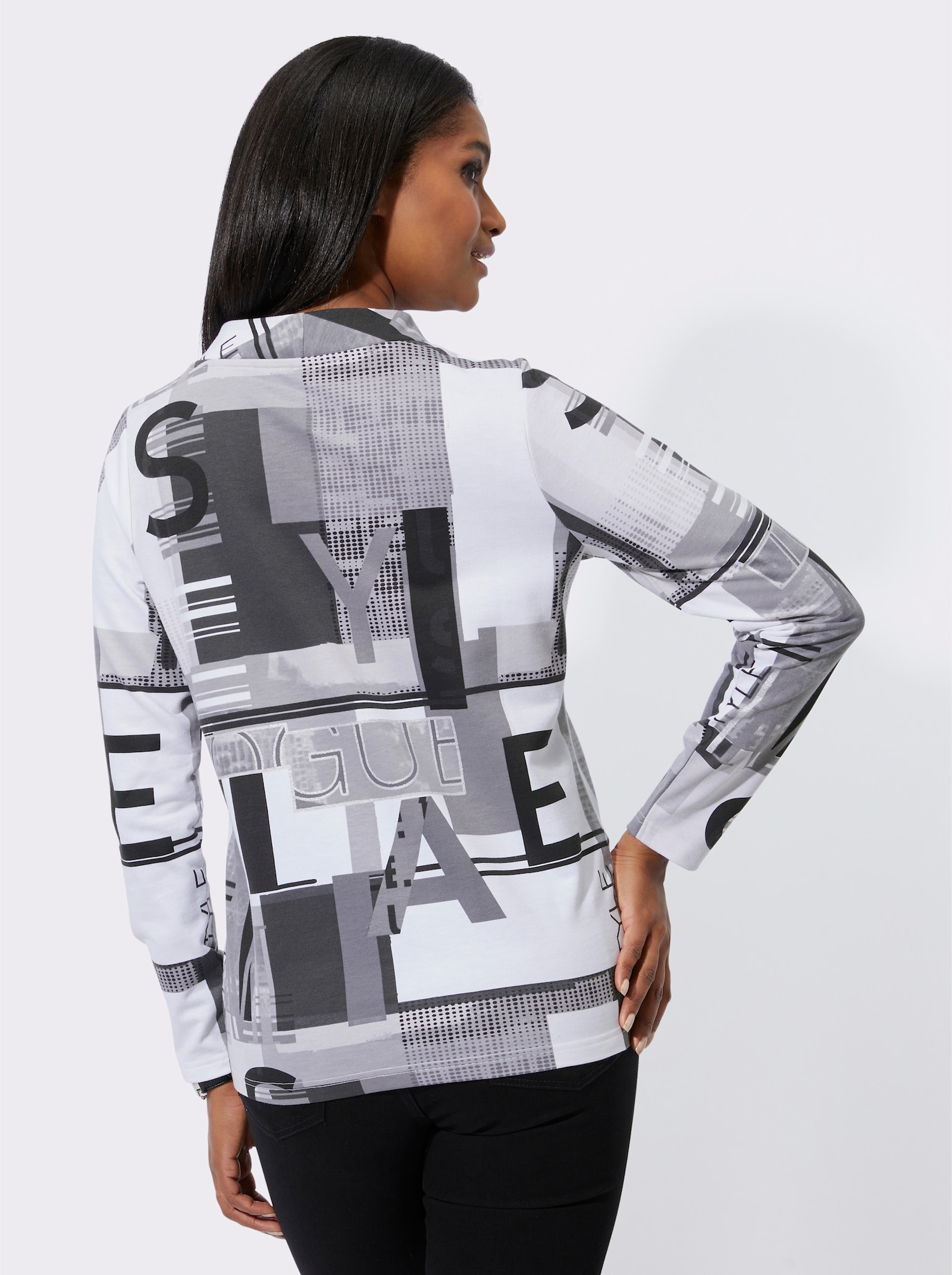 Sweatshirt mit Buchstaben-Print - schwarz-ecru