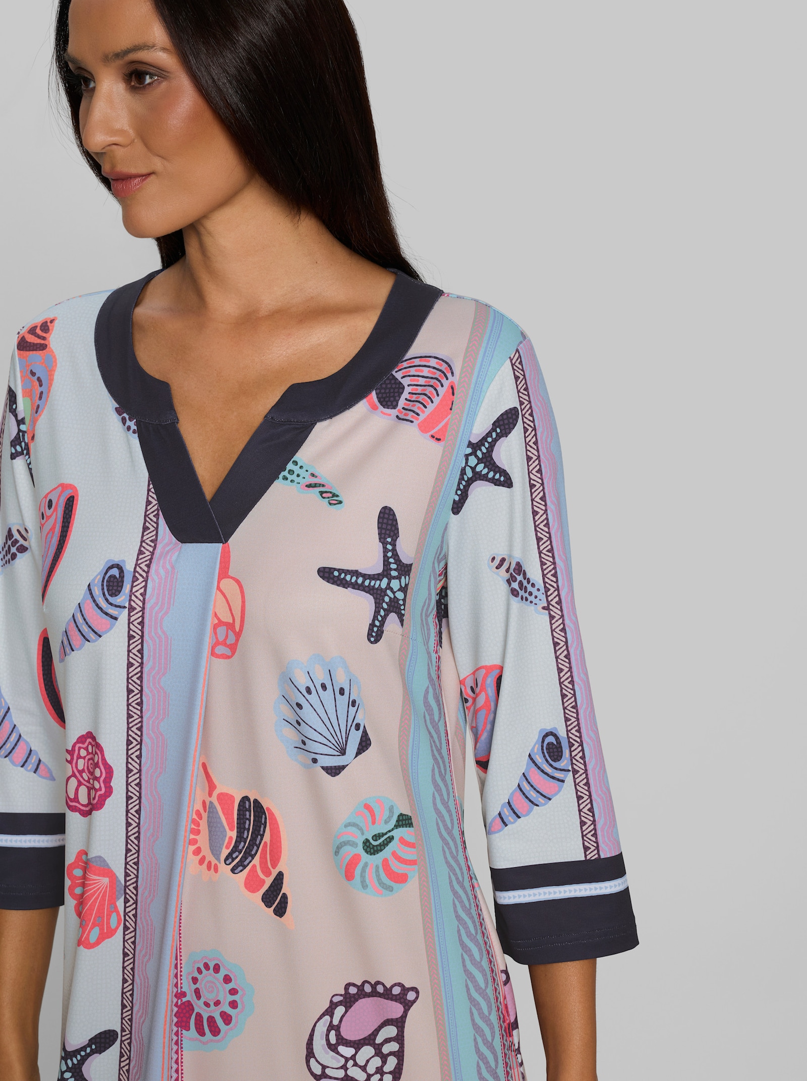 heine Jerseykleid mit Muschel-Print - weiß-koralle-bedruckt