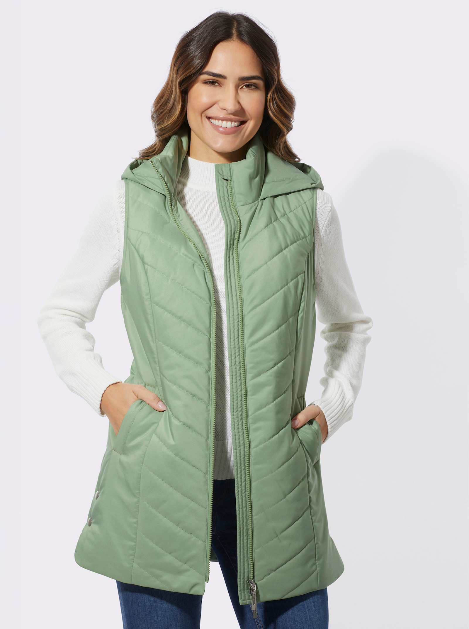 Steppweste in langer Form - eucalyptus