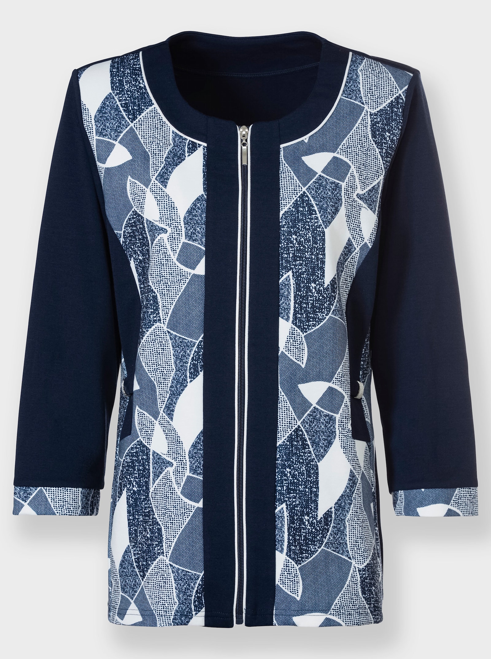 Shirtjasje met contrastinzetten - marine/ecru geprint