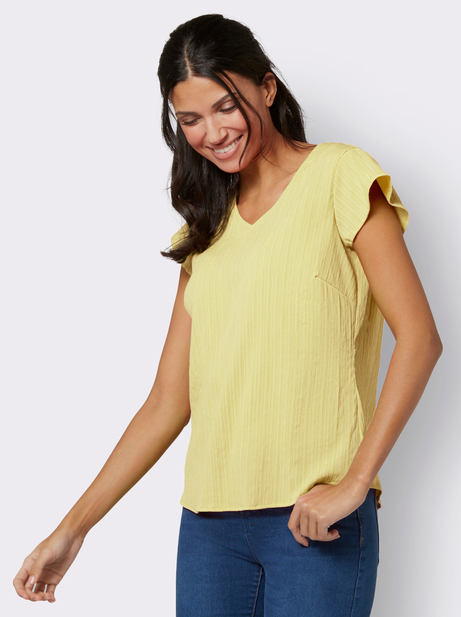 Kurzarm-Bluse in Crêpe-Qualität - zitrone