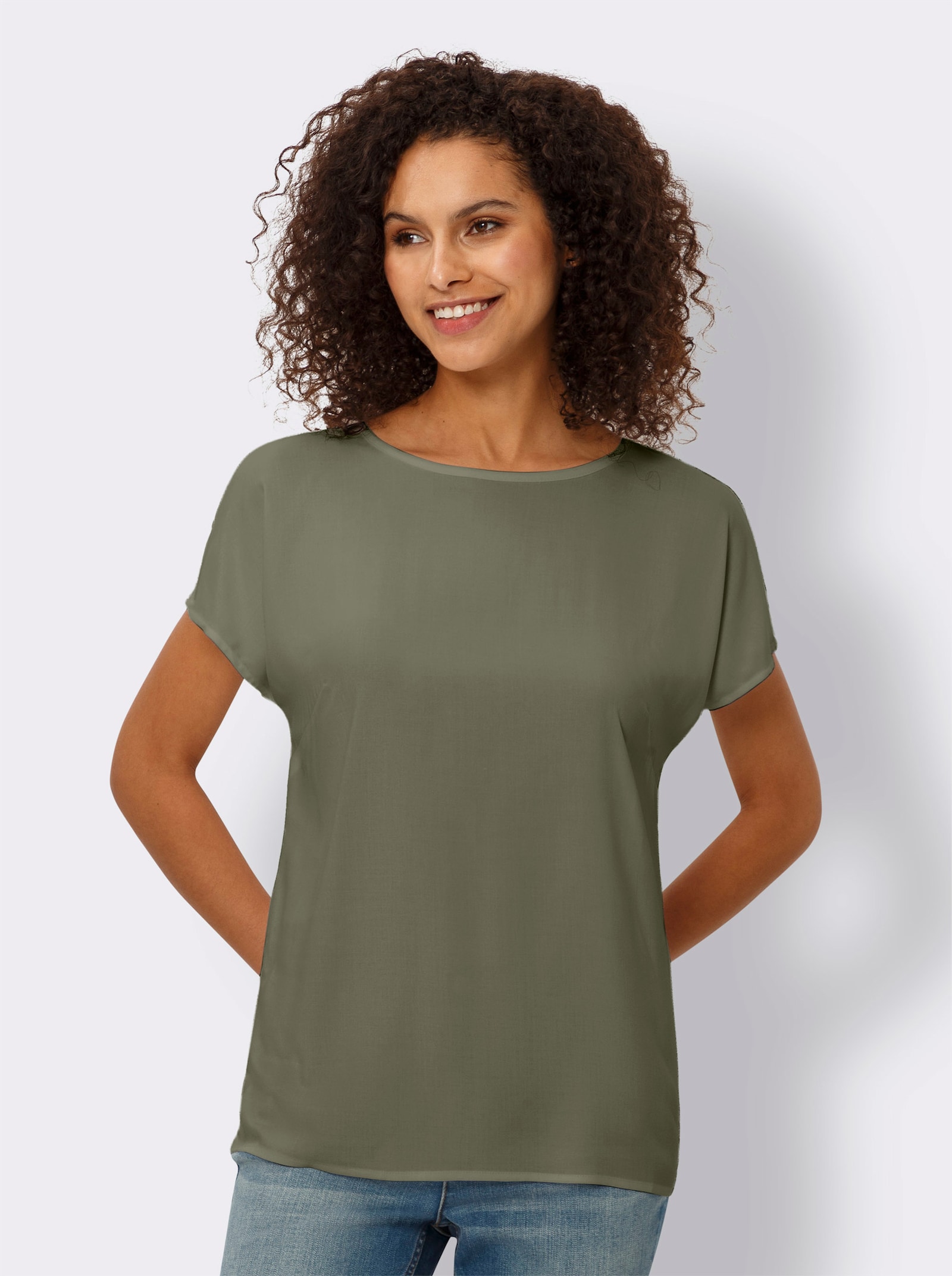 heine Kurzarmbluse aus Viskose - khaki